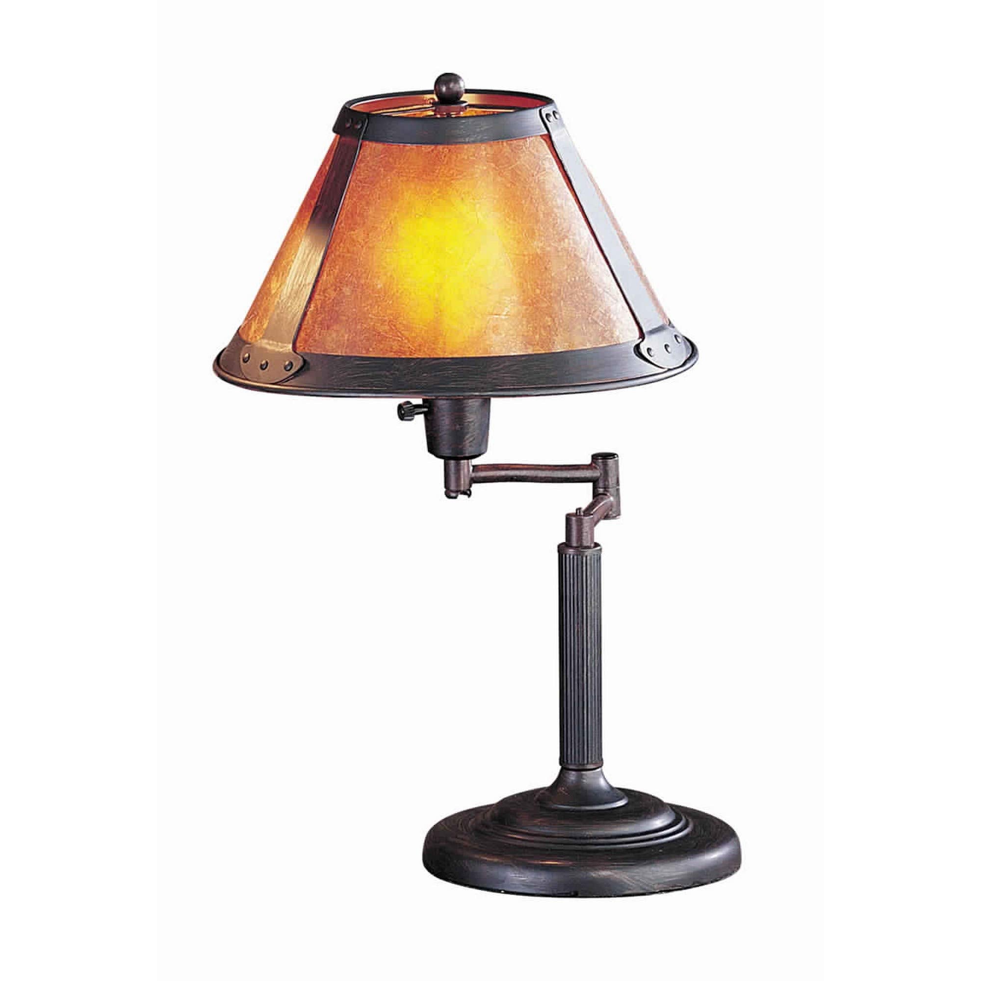 Benzara Metal Swing Arm Table Lamp, Conical Mica Shade, Bronze, Model BM223703
