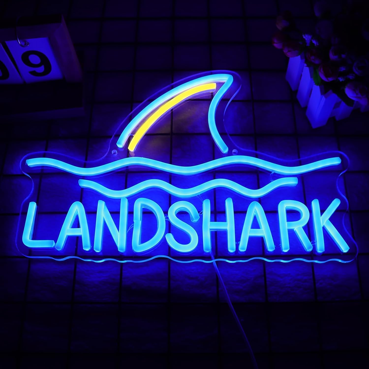 Tiabuy LED Shark Neon Sign - Acrylic Lager Light for Home Bar, 17 x 9.5 inch, Blue (Landshark), Model TB-NS-W-02
