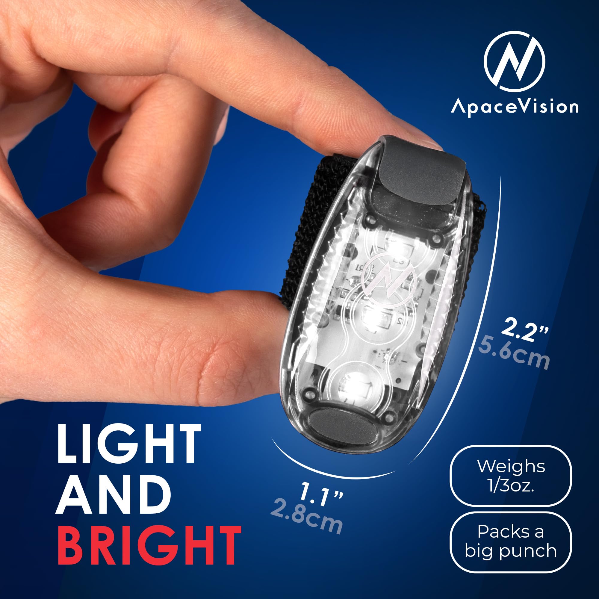 Apace Vision LED Safety Light (2 Pack) - Clip On Strobe Running Lights for Runners, Dog, Bike, High Visibility, White, Model AVSL1000