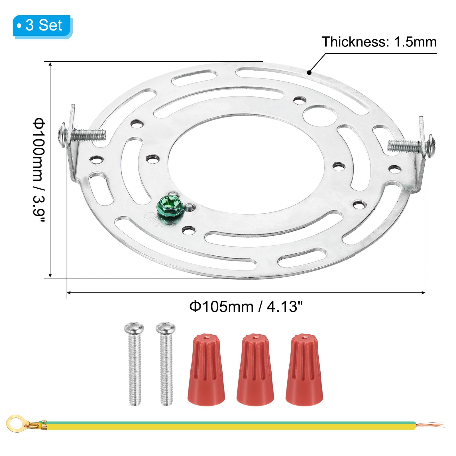Patikil 105Mm (4.13'') Universal Light Fixture Mounting Bracket Kit, 3 Set Silver Tone Round Ceiling Plates With Screws For Wall