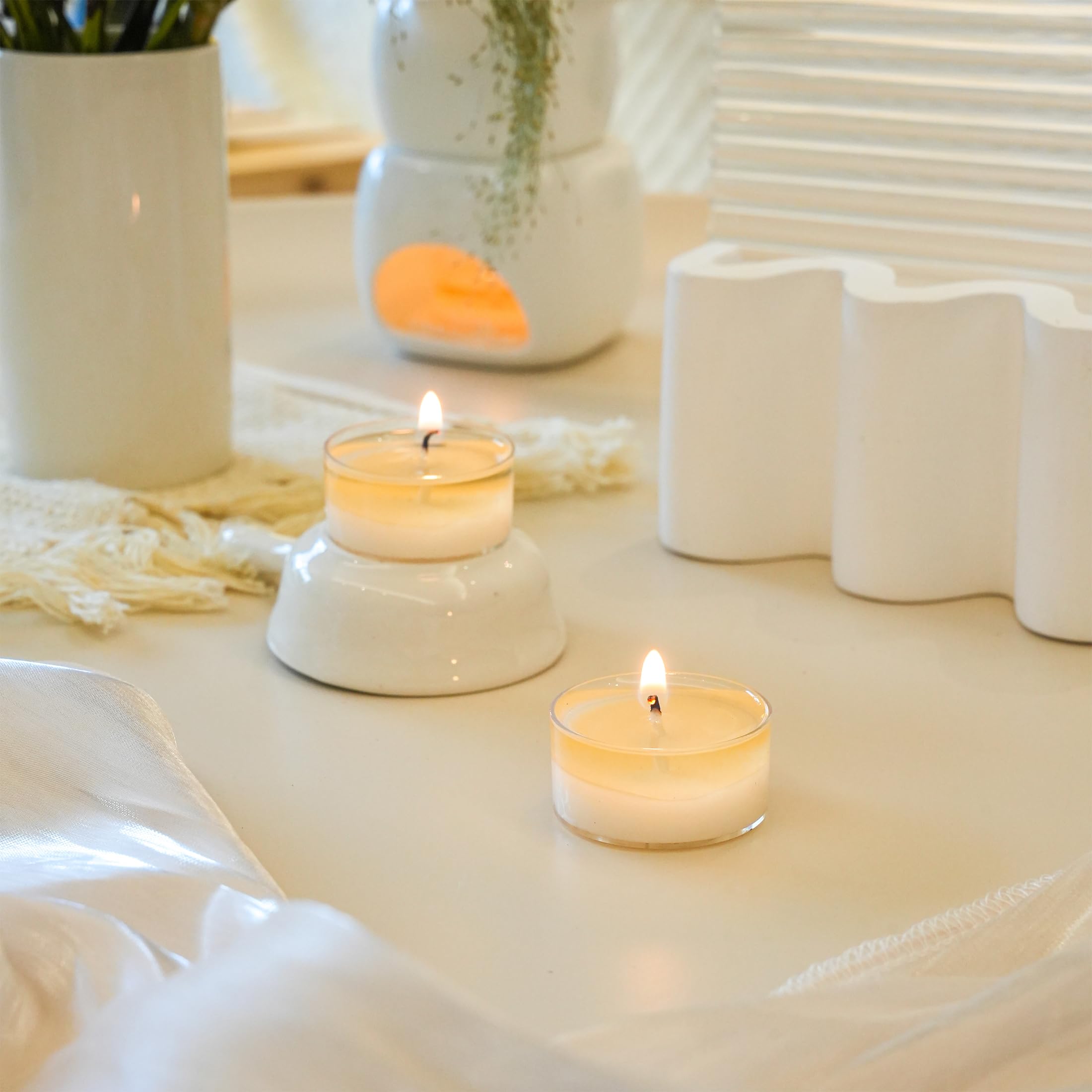 MUUFAZA Soy Tealight Candles, 12 Pack, Unscented, Hand-Poured, Purple, 5H Clean Burning, Model TLW58
