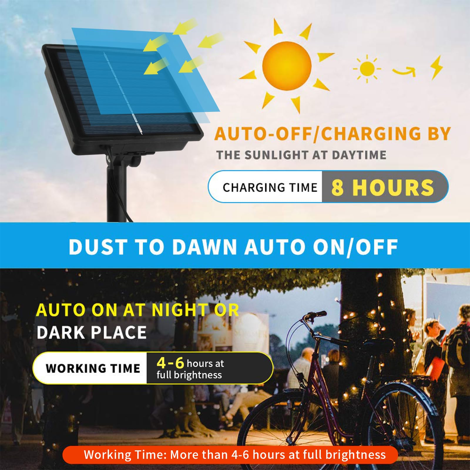 Tcamp 66Ft 200 Led Solar Christmas Lights Outdoor Waterproof  8 Modes Solar Powered Fairy String Lights For Christmas Tree Wedding Party Holiday Outdoor Indoor Decor (Warm White)