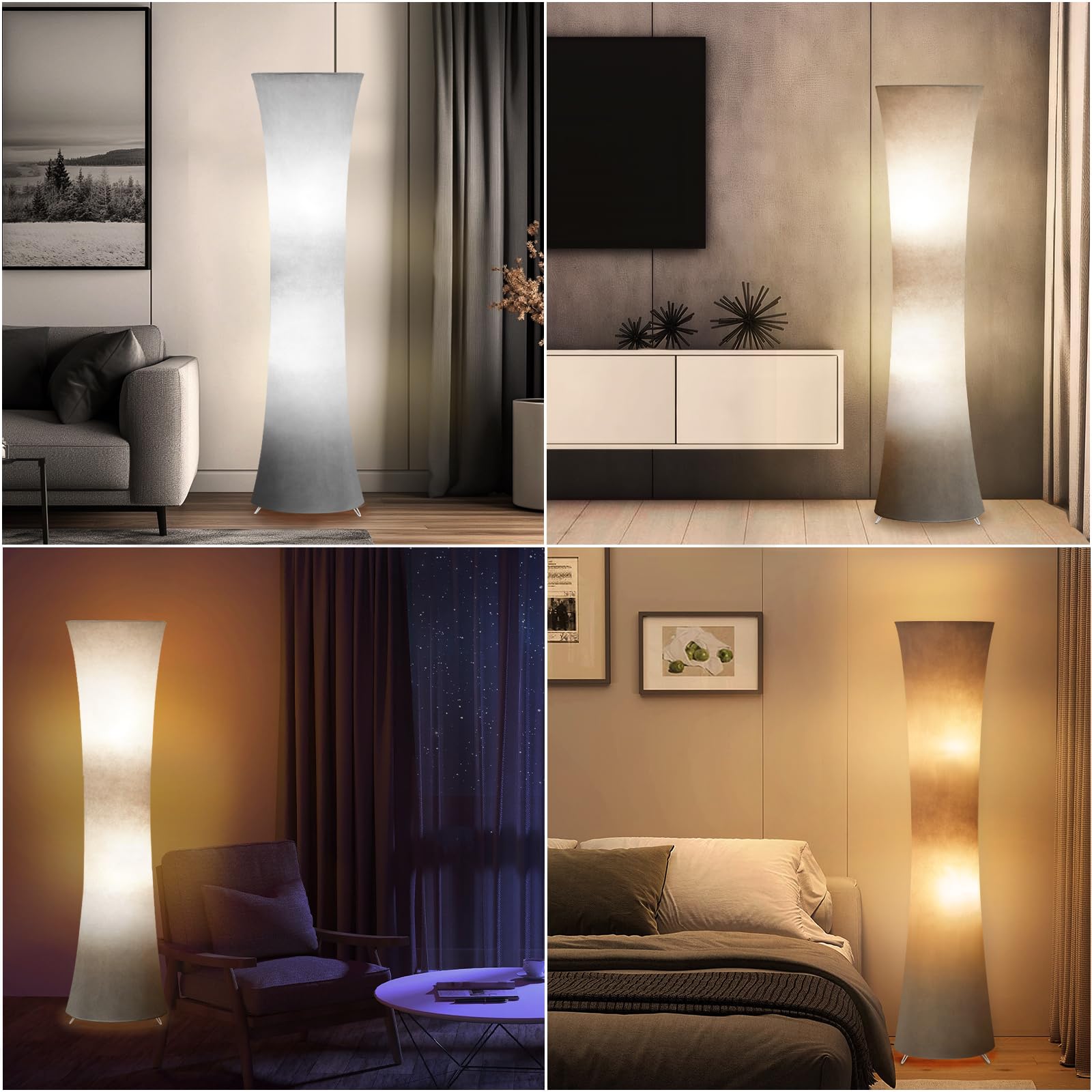 GyroVu 46" LED Floor Lamp - Modern Gray Fabric Shade, 3 Color Temperatures, Ideal for Living Room, Bedroom, Office - Bulbs Included