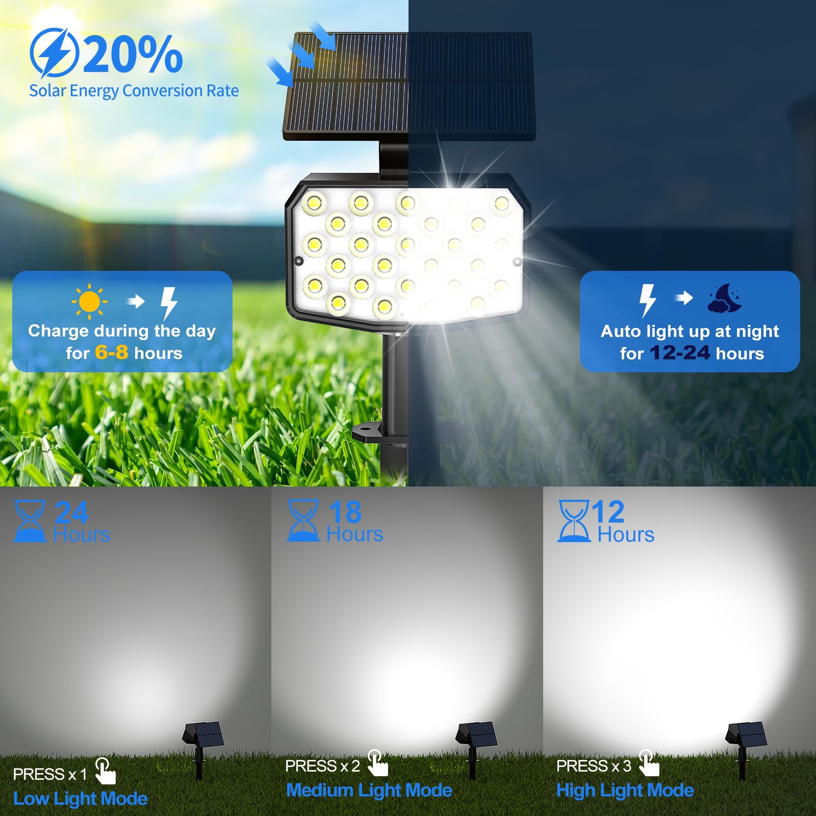 NACINIC Solar Spot Lights - Waterproof Adjustable Landscape Lights, 6 Pack, Cool White, 3 Lighting Modes, Ideal for Garden, Pathway, Pool