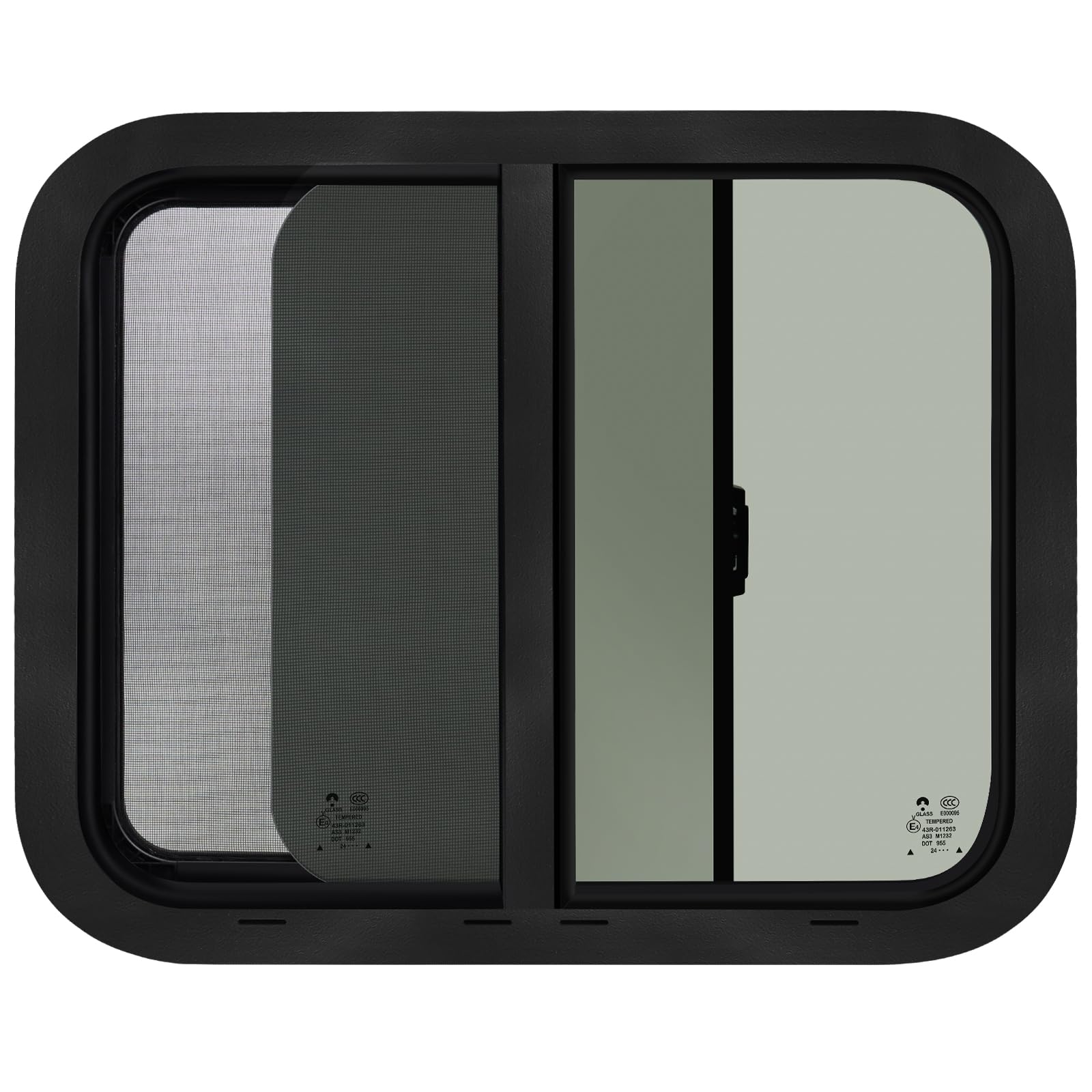 NOVINO RV Window Replacement - Horizontal Sliding, 30inW x 24inH, Black, Model NRW-006, Fits 15/16in or 1-3/8in Thick Wall