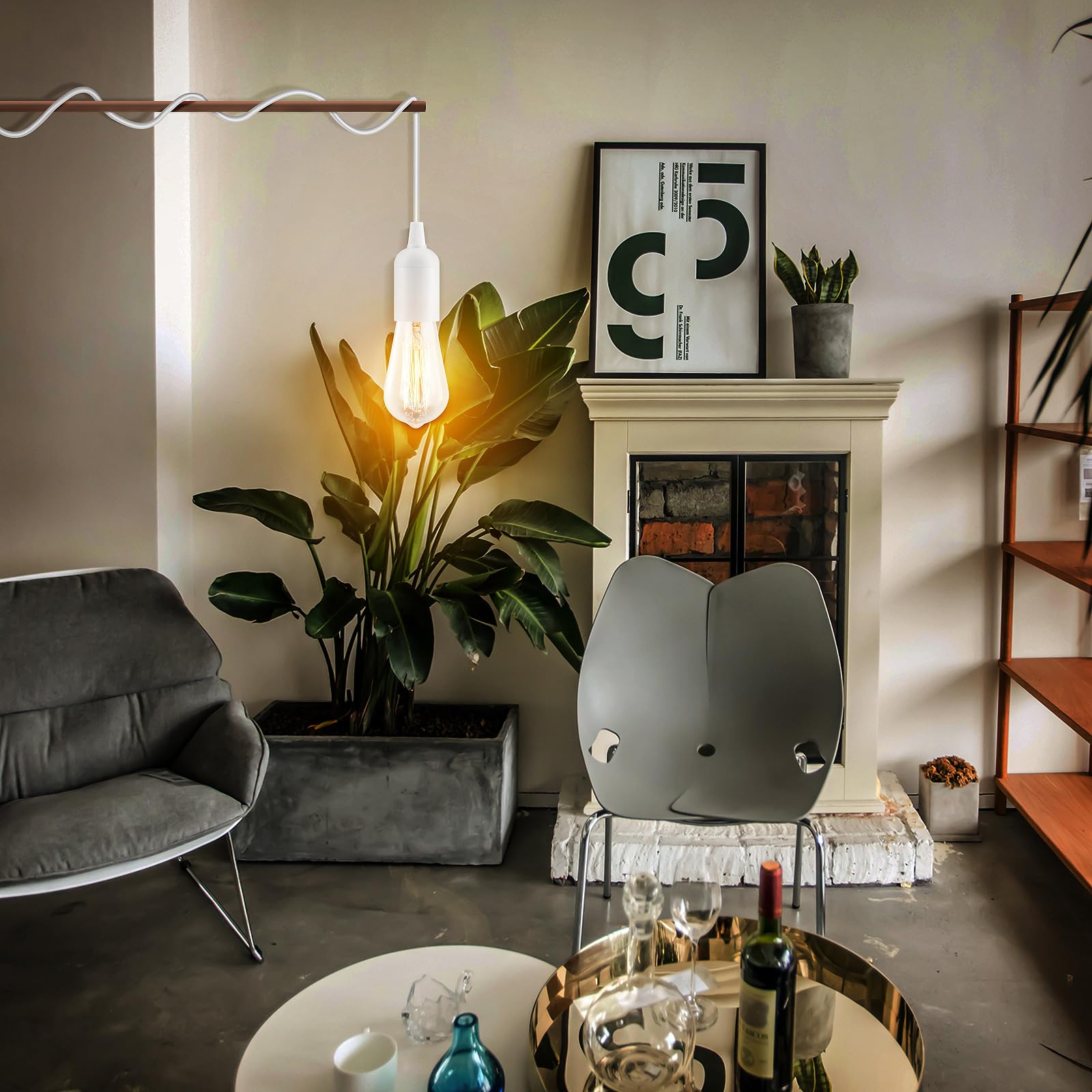 2Pack Plug In Hanging Light Kit, E26/E27 Vintage Hanging Lights With Plug In Cord, Retro Pendant Light Kit, 9.9Ft Cord With On/O