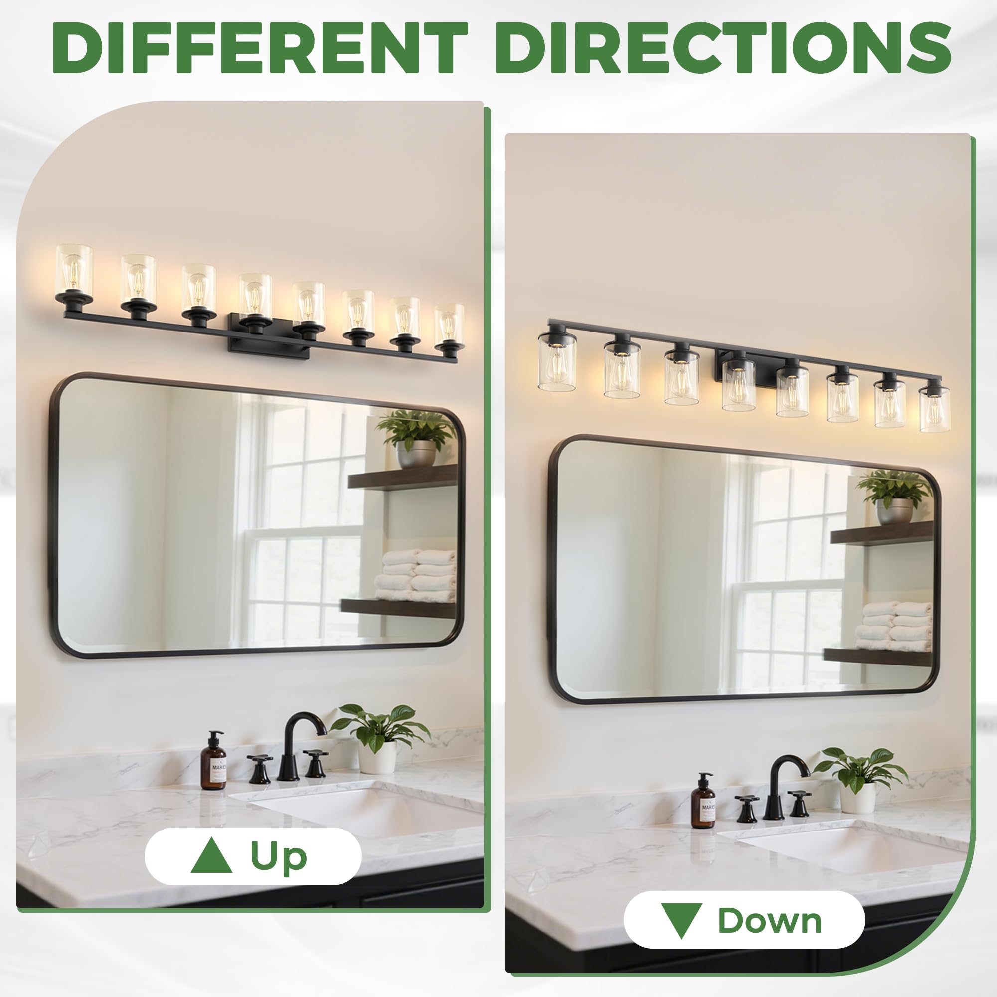 Doresshop 55 Inch Bathroom Light Fixtures  8-Light Black Bathroom Lighting Fixtures Over Mirror With Glass Shade  Modern Vanity Lights For Hallway Bedroom