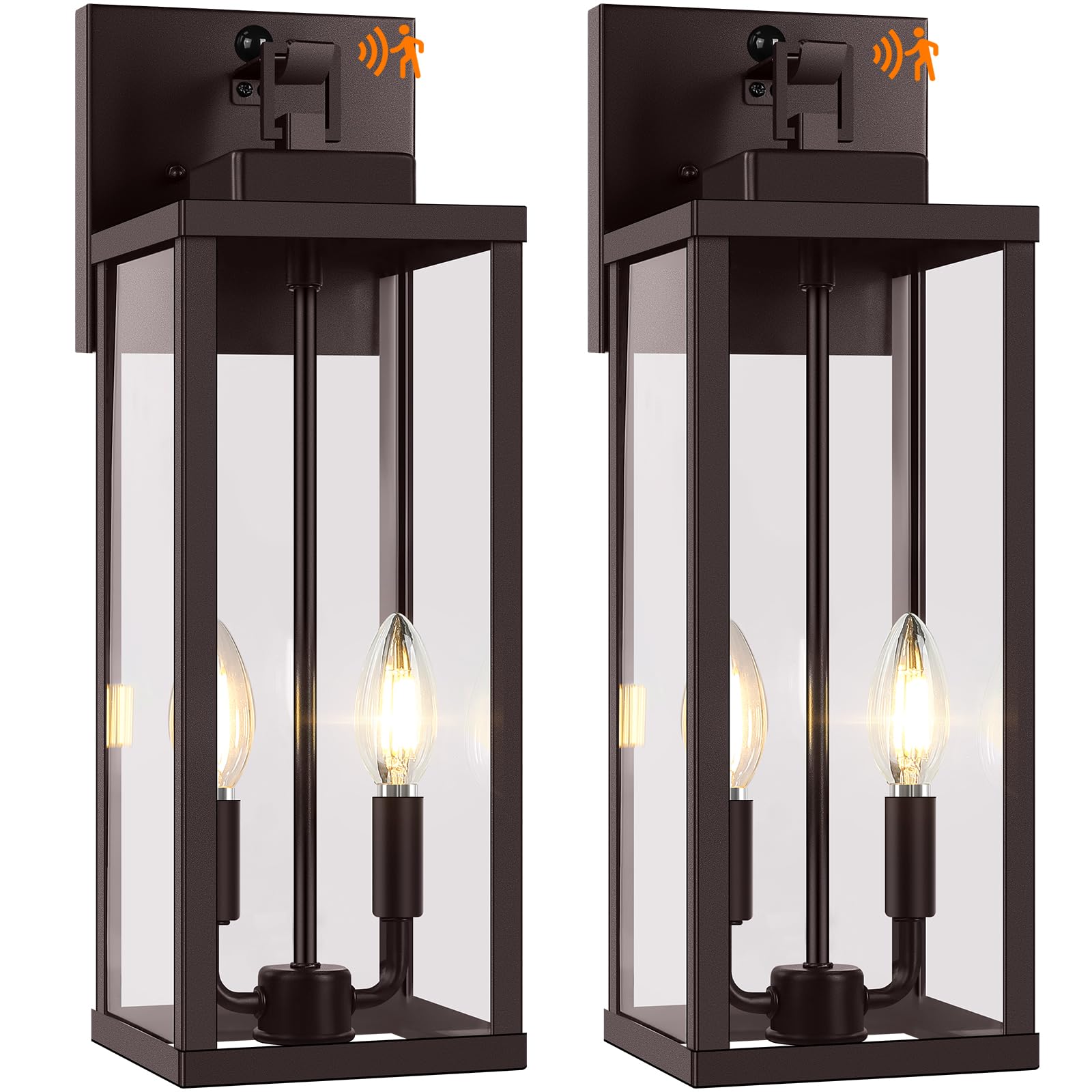 Beslowe 18  Upgraded Motion Sensor Outdoor Wall Lights  Dusk To Dawn Porch Lights Outdoor Wall Sconces  3 Lighting Modes Exterior Lighting Fixtures With Hooks  Brown Outside Lights For House  2-Pack