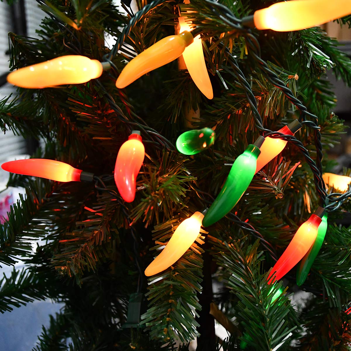 SUNSGNE Chili Pepper String Lights, 35 Incandescent Bulbs, 13.6FT, Multicolor Warm White, Outdoor Patio Garden Decor