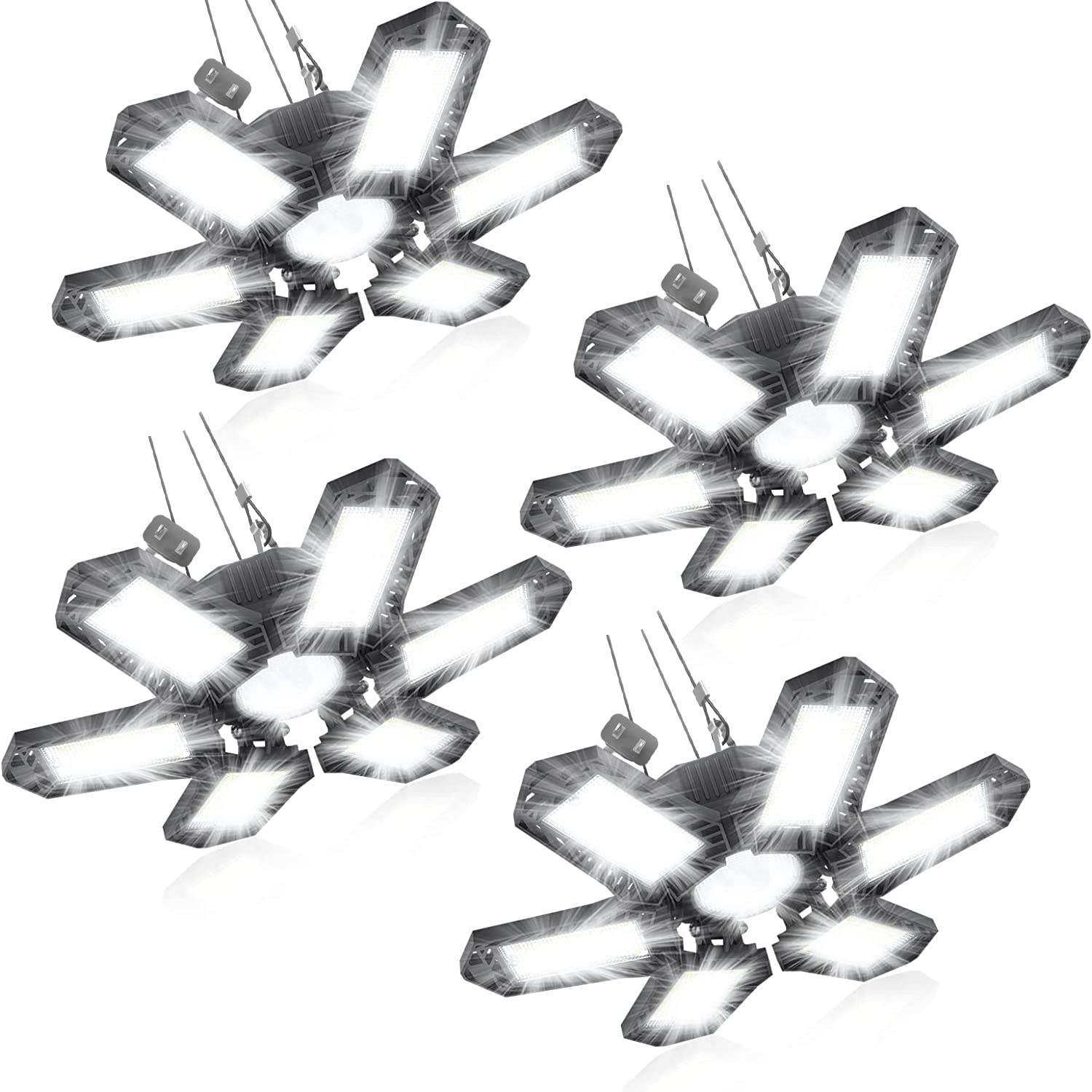SEOBIOG LED Garage Lights 200W 20000LM Linkable Ceiling Light 4 Pack 6500K Black Model PLLGL0003