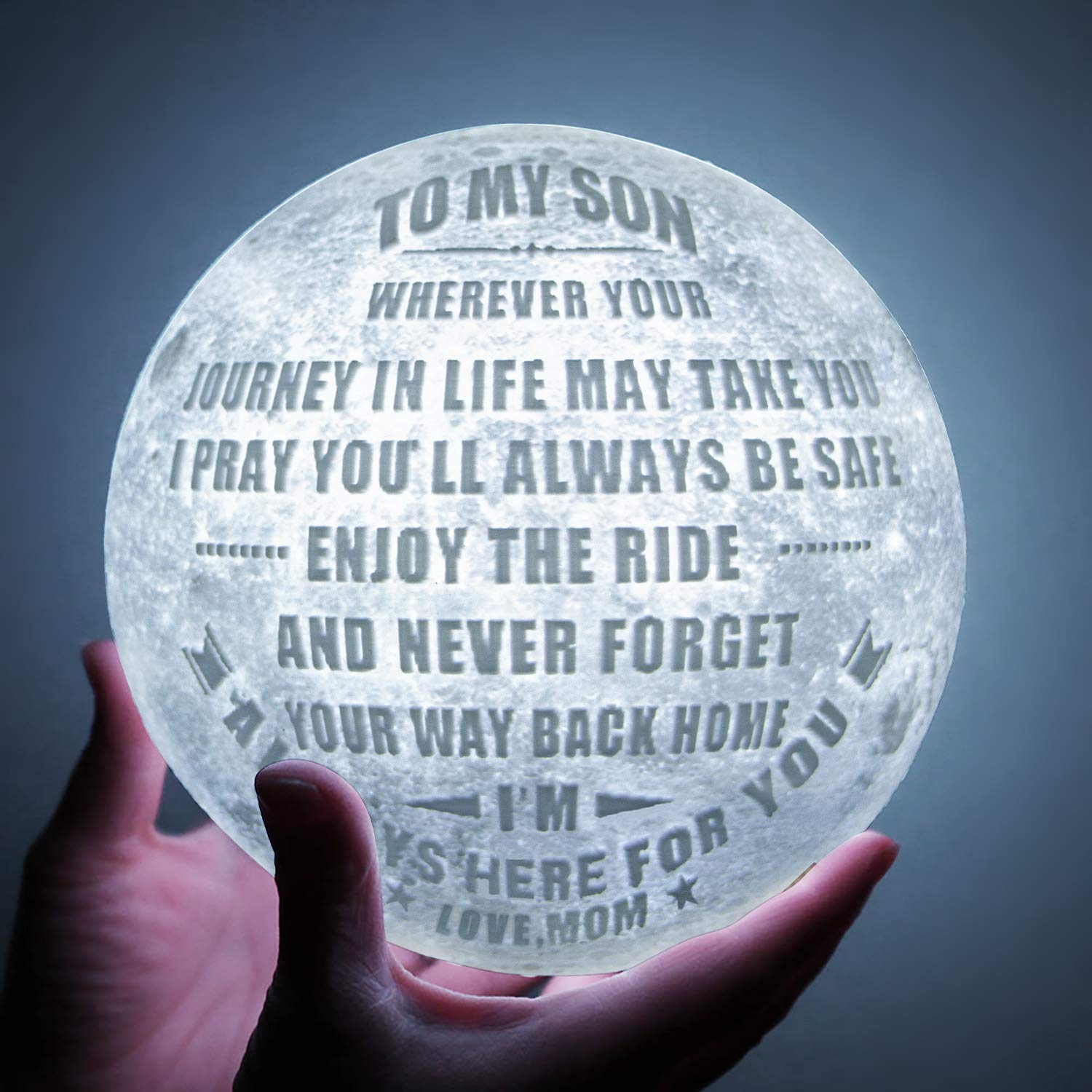K KENON Engraved 3D Moon Lamp Christmas Gifts for Son, to My Son from Mom, Personalized 5.9 Inch 3D Printing Moon Light for Son Birthdays Graduation Gifts