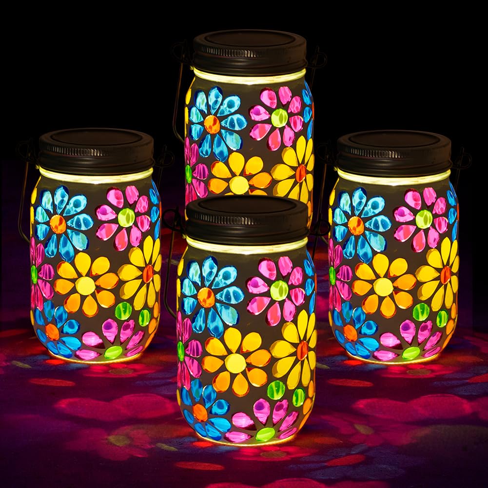 Stargarden 4Pack Mosaic Solar Lantern ,Mosaic Lights ,Outdoor Hanging Jar Lights ,Waterproof Solar Lamps for Tree, Garden, Patio