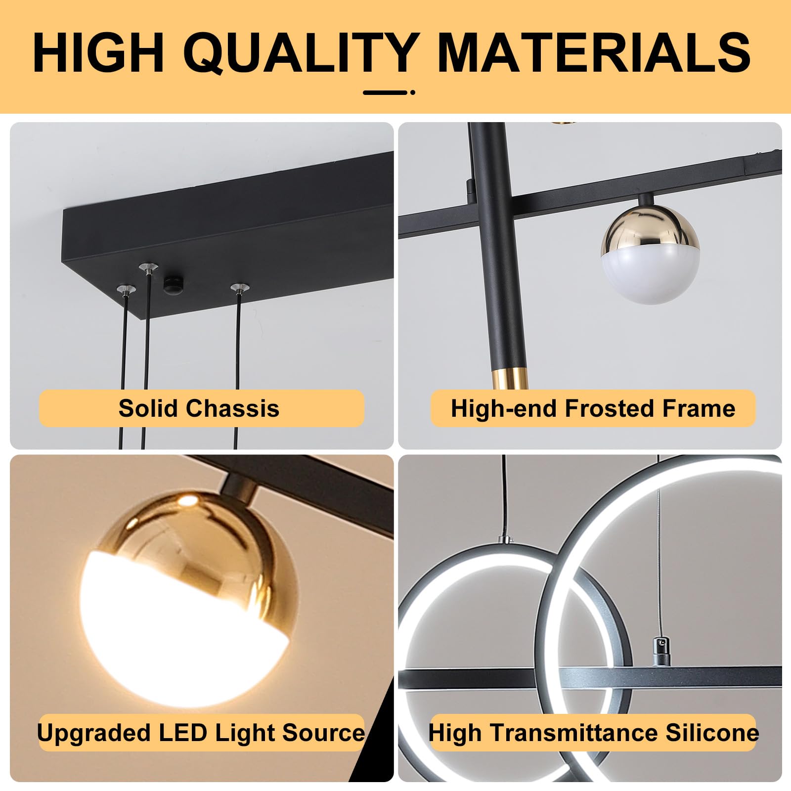 Oranoor Modern Led Pendant Lights, Dimmable 39In Linear Wave Led Chandelier Lighting, Black & Gold Dining Room Hanging Light Fixtures Kitchen Island Globe Pendant Light For Dining Table (2700Lm)