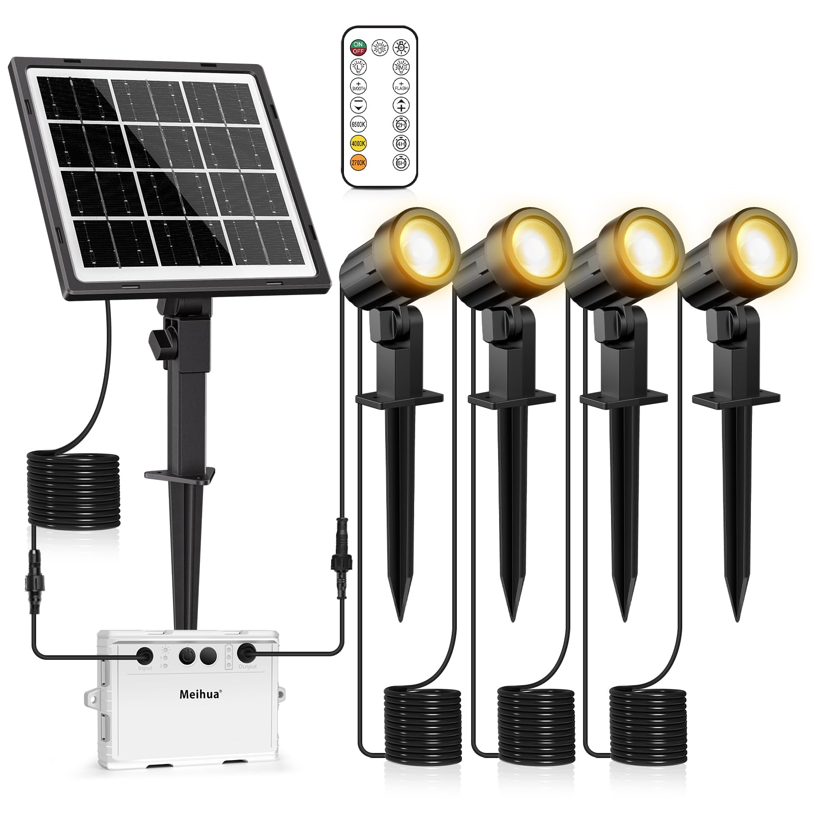 Meihua Solar Spot Lights Outdoor Garden, 4 In 1 2700K/4000K/6500K Adjustable Led Solar Powered Spotlight, Ip66 Waterproof Solar Landscape Spotlights 3 Brightness For Garden Pathway Yard Tree