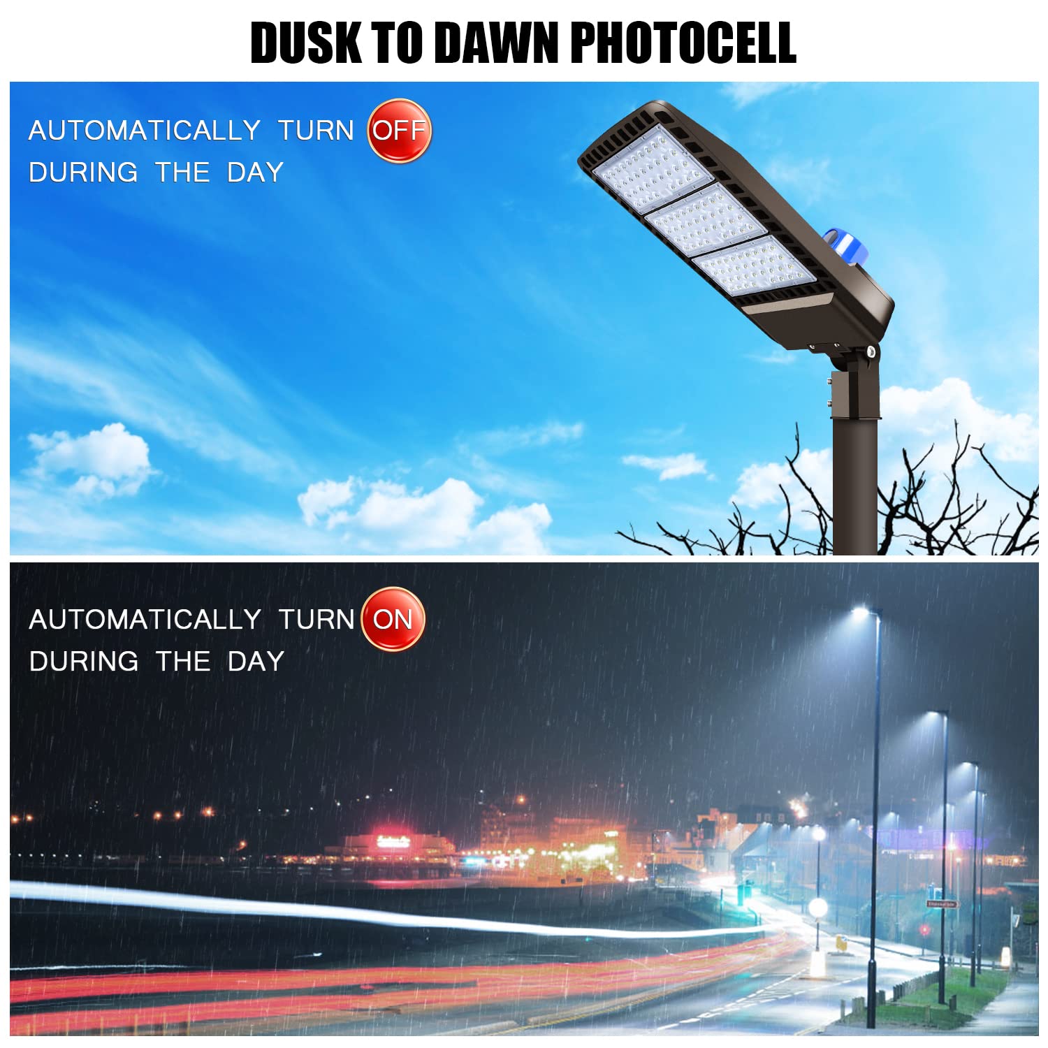 Juyace 300W Led Parking Lot Light Slip Fitter Mount Dusk To Dawn Outdoor Lighting Exterior Flood Commercial Outside Ip65 Waterproof 100-277V Security Area Shoebox Street