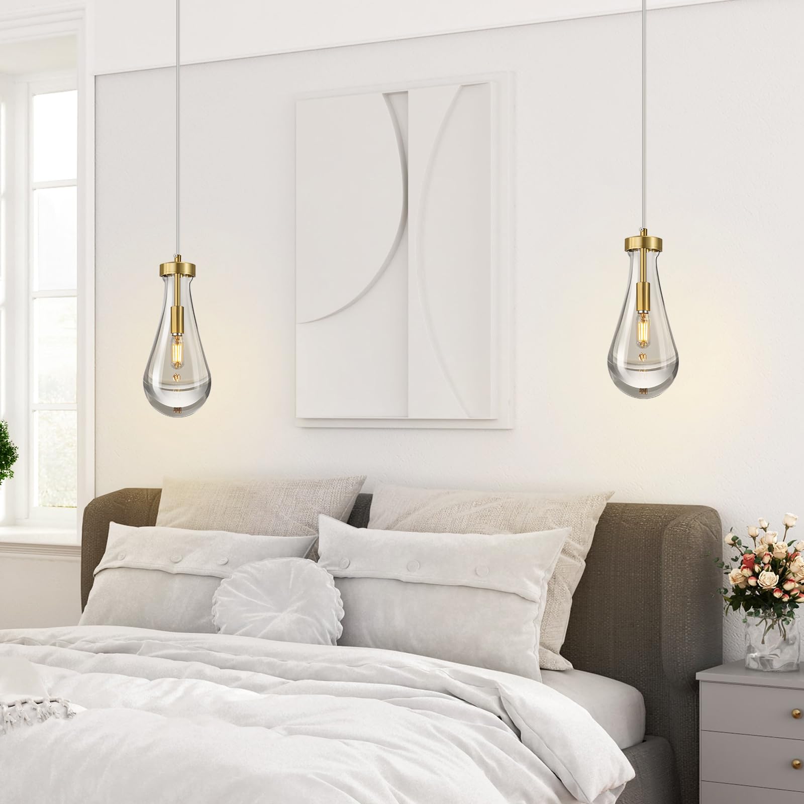 LIANGMH Raindrop Pendant Light, Gold Teardrop Glass Fixture, Modern Chandelier for Kitchen Island, 1-Pack, Model LIANGMH-080