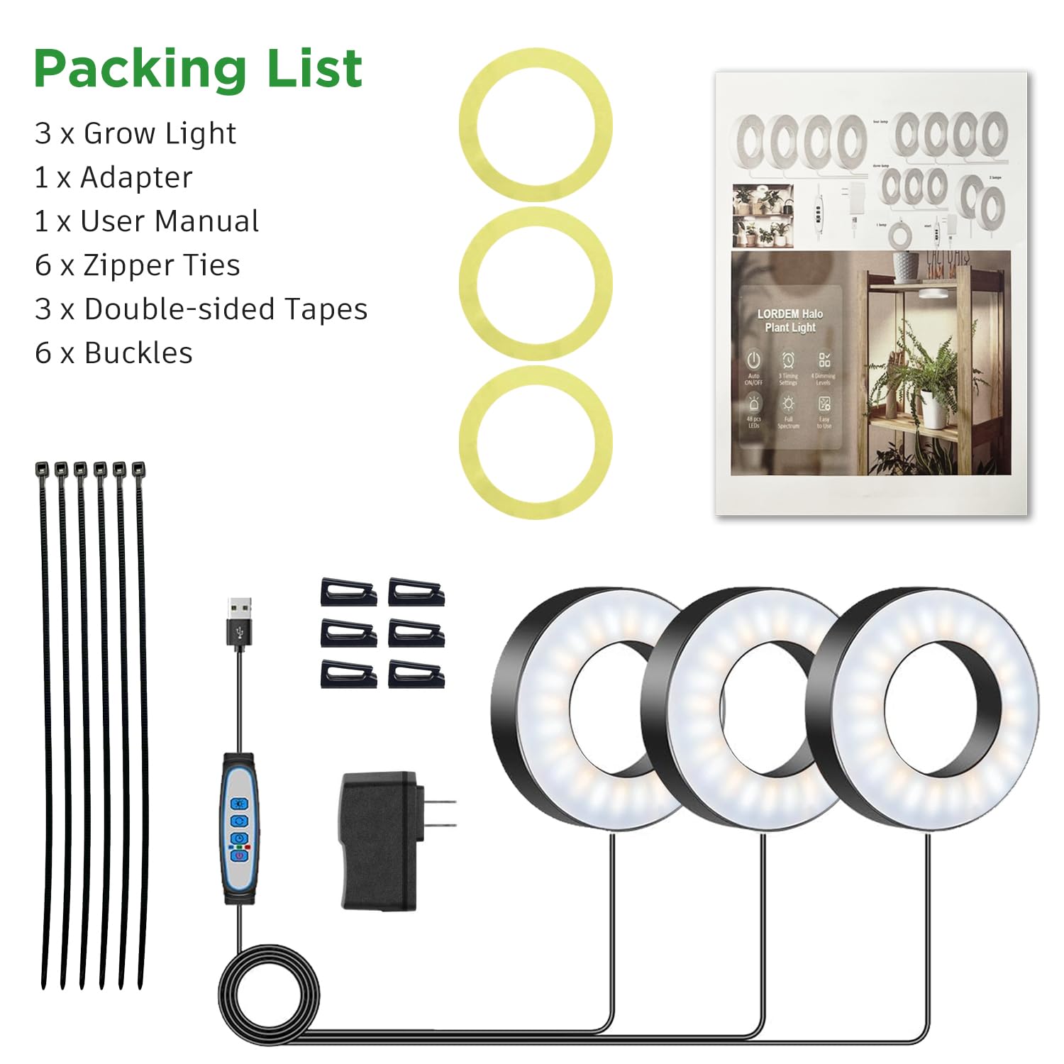 SILK ROLL Tri-Head Grow Light, 10-Level Dimmable, 144 LEDs, 3 Lighting Modes, 7.5ft Cord, Black, Aluminum, Model NSR