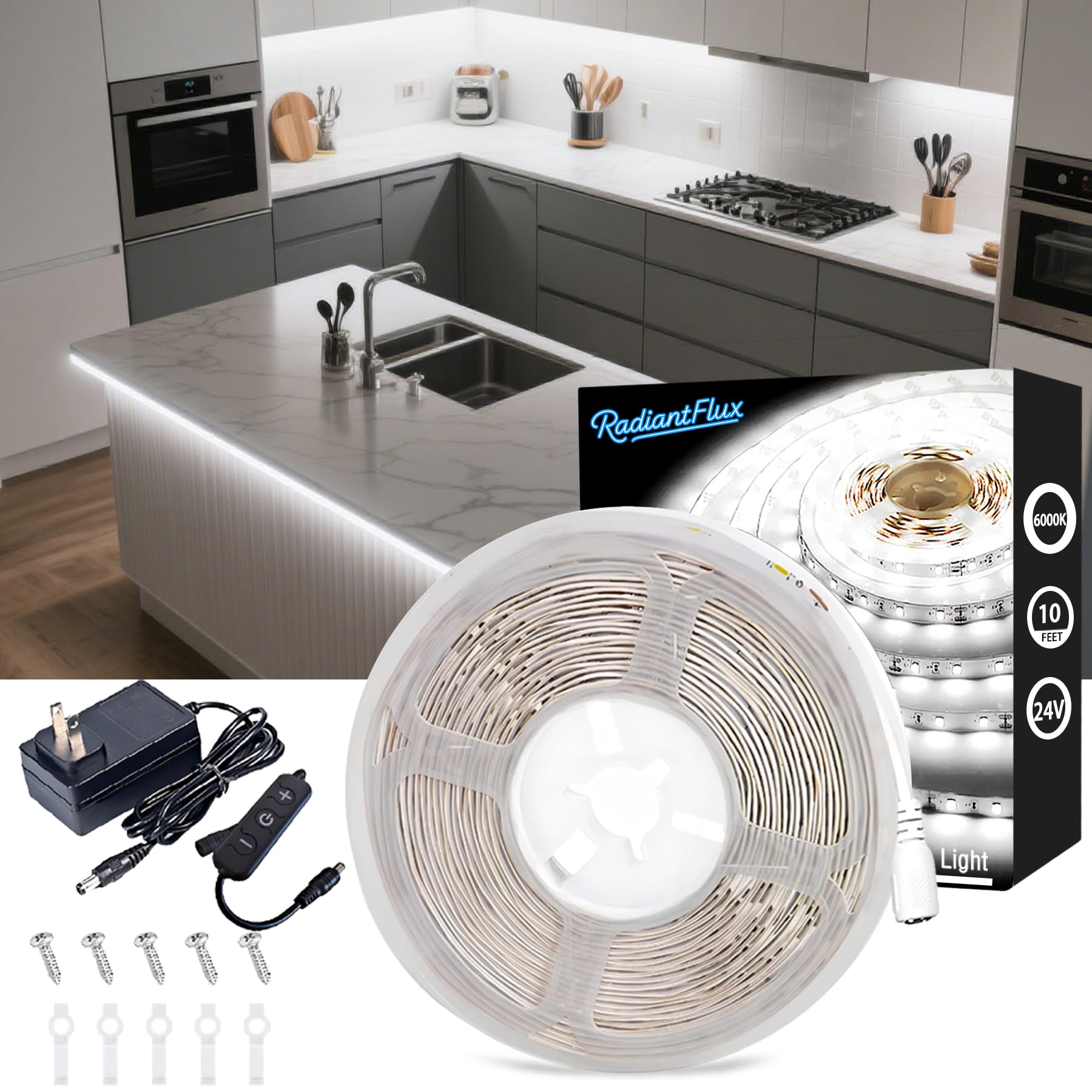 Under Cabinet Lighting Kit Small Led Strip Lights 10 Ft White  Dimmable Flexible Led Lights Strip  180 Leds  Super Bright Led Tape Rope Lights For For Kitchen Cabinets  Shelf  Desk  Counter