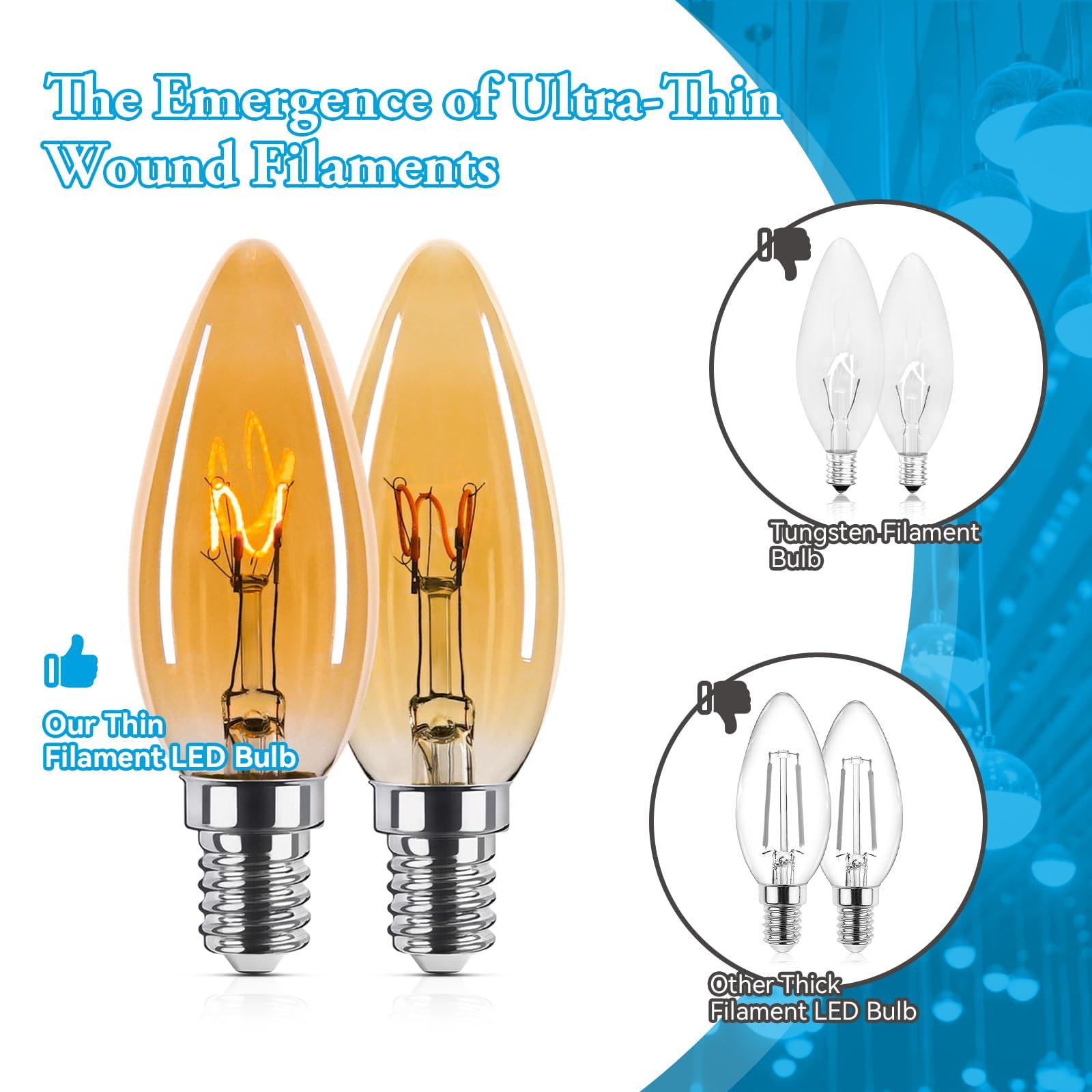 Brighfivey Amber Candelabra Bulb 2W E12 LED, Dimmable, 2000K Soft Warm Light, 200 Lumen, 12 Pack