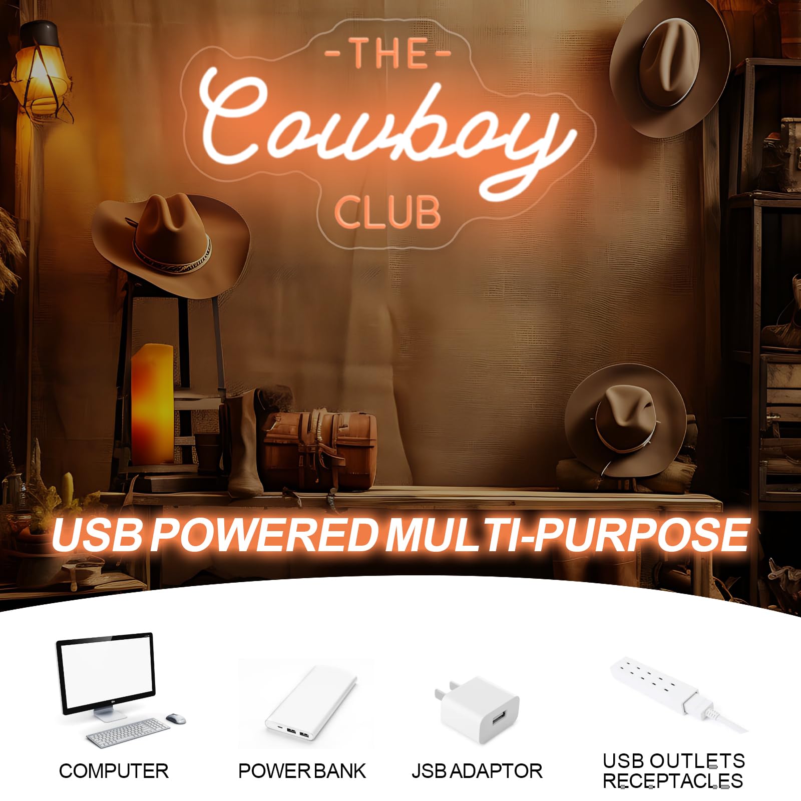 mllusxg Cowboy Club Neon Sign - Small LED Wall Decor for Mancave, Western Rodeo Theme, Perfect Gift for Bar or Bedroom