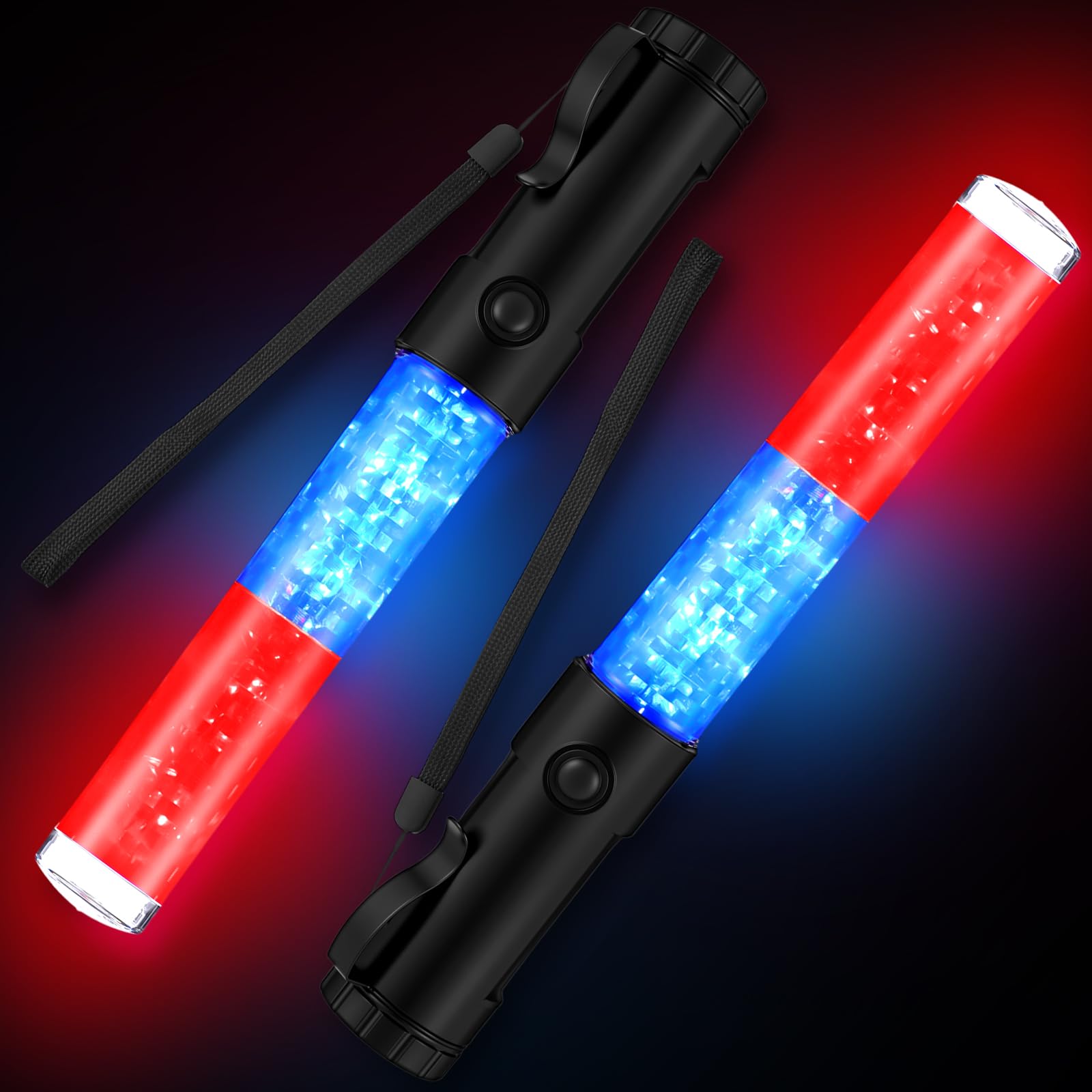 Weewooday 2 Pack 11 Inch Traffic Wand, LED Signal Safety Air Traffic Control Wands with Flashlight Baton with 3 Flashing Modes, 