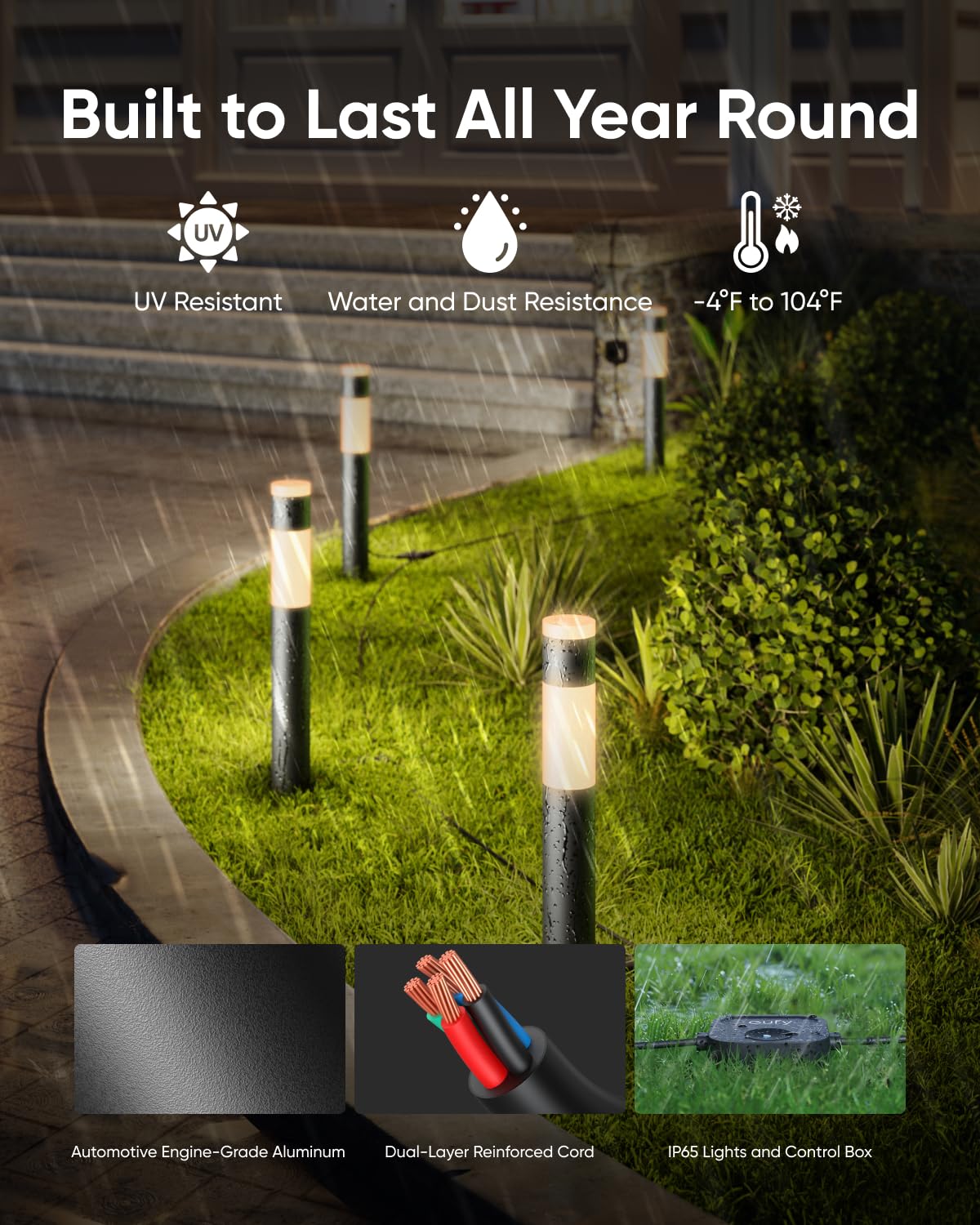 Eufy Outdoor Pathway Lights E10, 4-Pack, Smart Wired Rgbww Led Landscape Lights, 350Lm, Ip65 Waterproof For Yard, Work With Alex