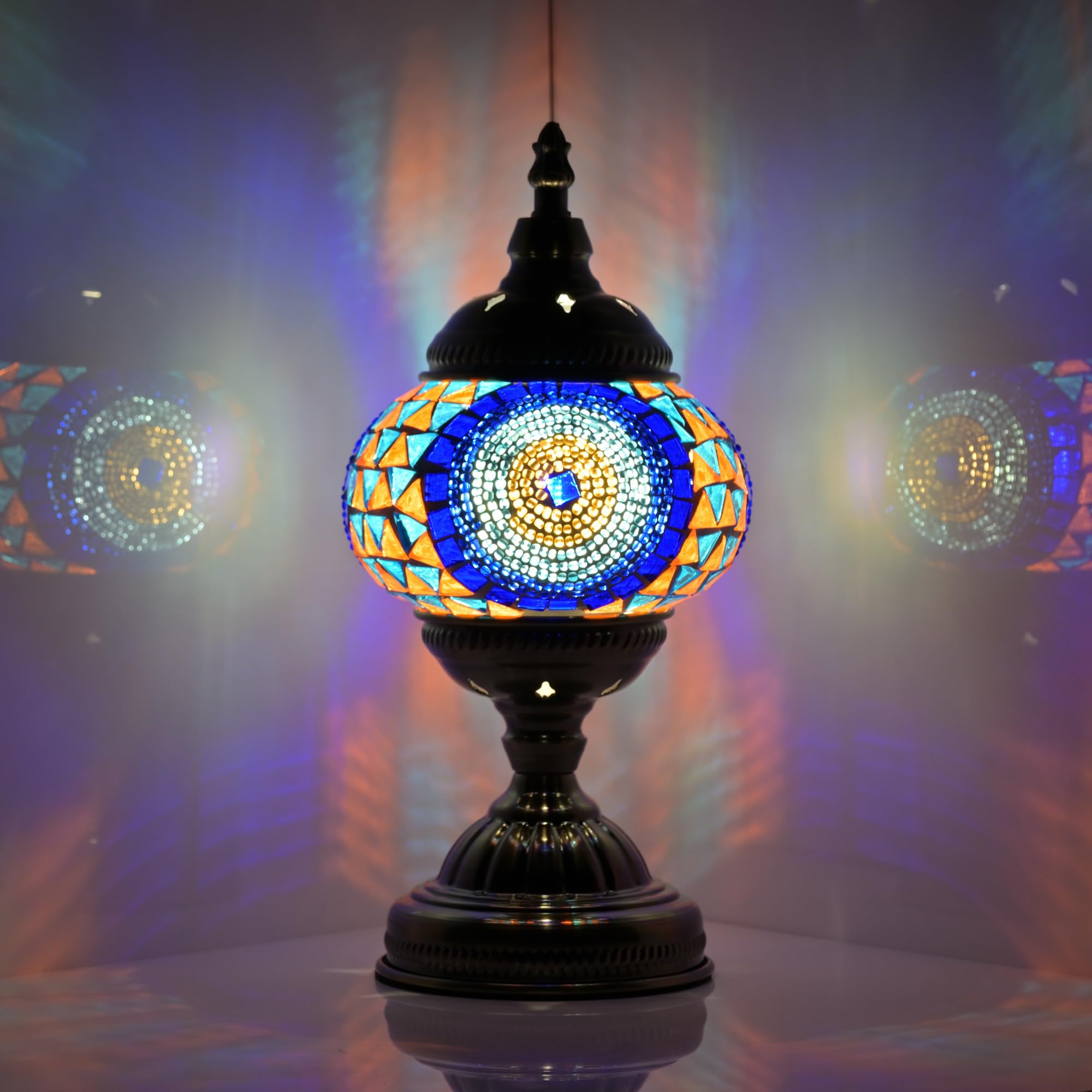 GOGERS Turkish Moroccan Table Lamp, Handmade Mosaic Glass, Tiffany Style, Blue Colorful, Model GS-HH-Y8
