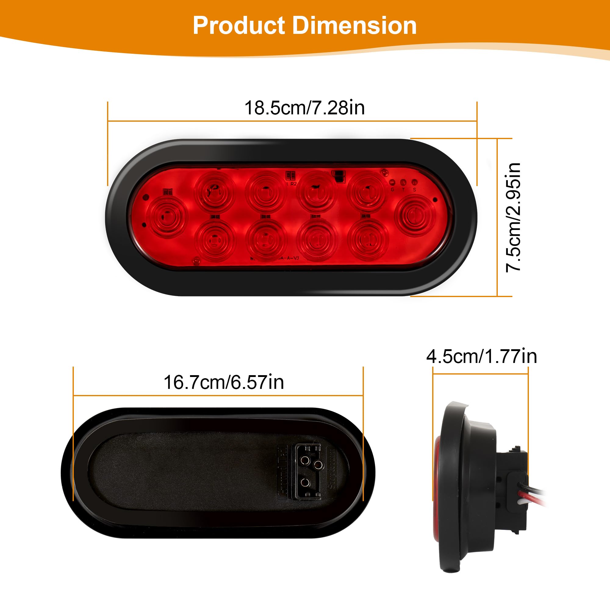 RUNHWEE 6in Oval LED Trailer Lights Kit, Waterproof Stop/Turn/Brake Lights, 2PCS, Red, Model WD010