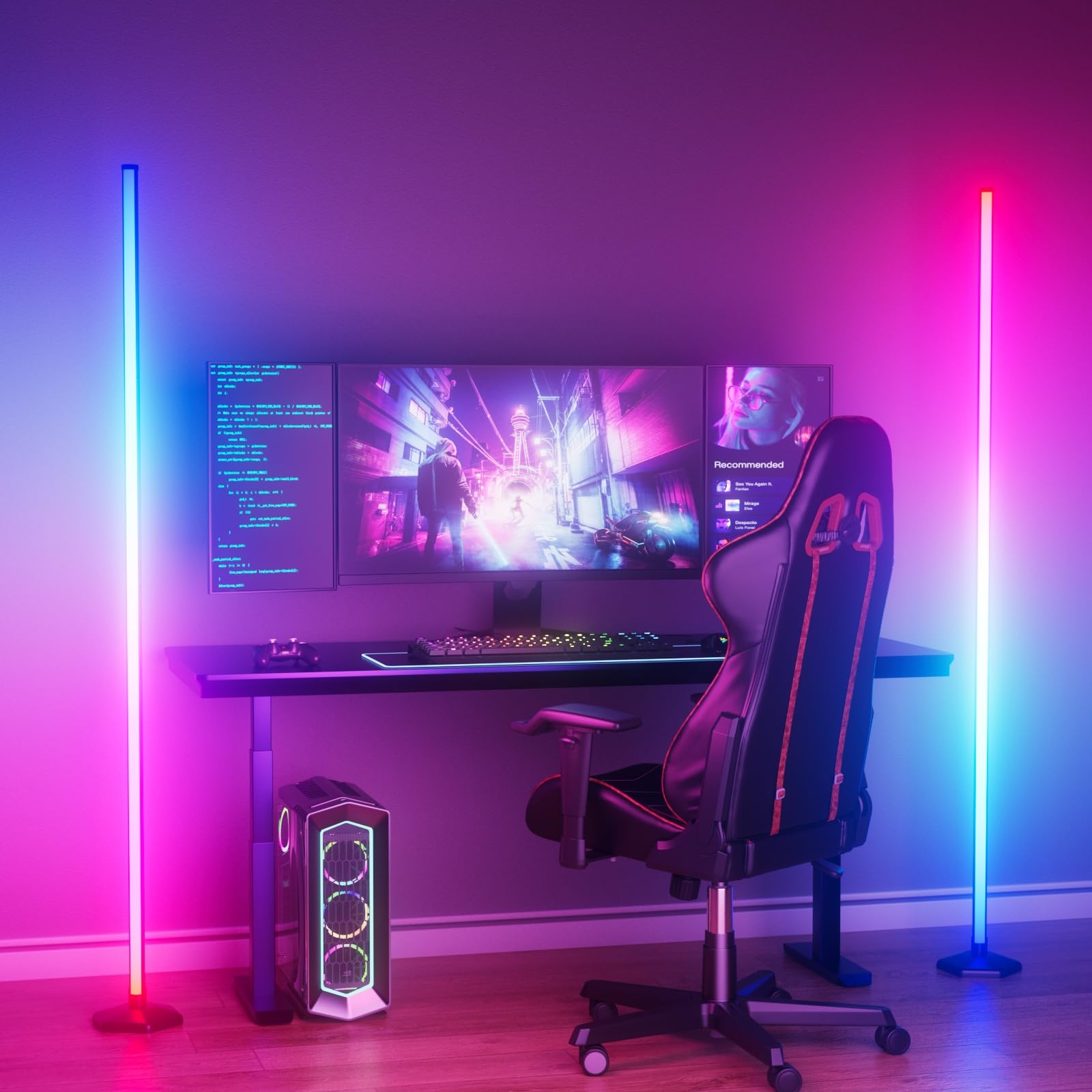 2PCS Corner Floor Lamp, 65'' RGB Color Changing Mood Light with Remote Control, Dimmable LED Corner Lamp with Music Sync, Modern