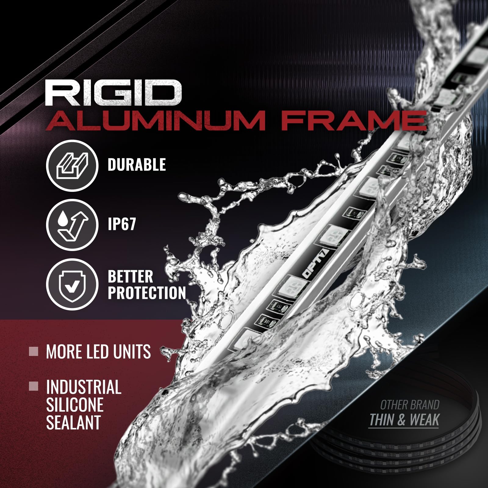 OPT7 Aura LED Underglow Lights for RV Camper Van, 12V Waterproof, RGB Multicolor, Model AURA-UNDERBODY-RGB-CLASSB-12PC-G3-M