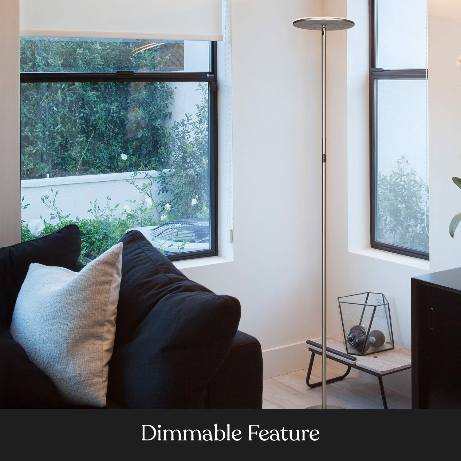 Brightech Sky Flux Dimmable LED Floor Lamp - Nickel, Metal, 3 Light Options, Model SKYFLUX-BN, Ideal for Living Room and Bedroom