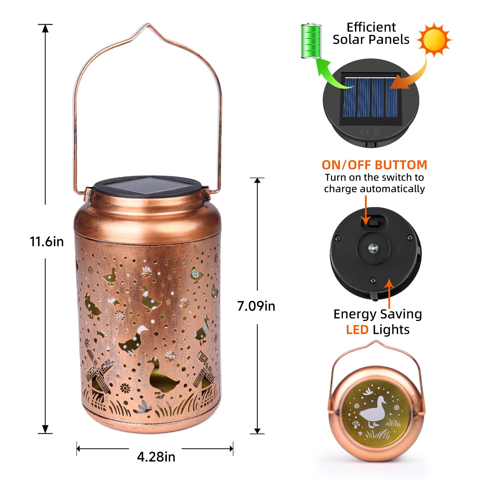 2Pack Duck Solar Lanterns Outdoor Waterproof Hanging Solar Lights Duck Gifts For Women Mom Metal Lantern Decoration Outside Led Light For Garden  Yard  Patio  Backyard  Porch  Pathway  Lawn  Landscape