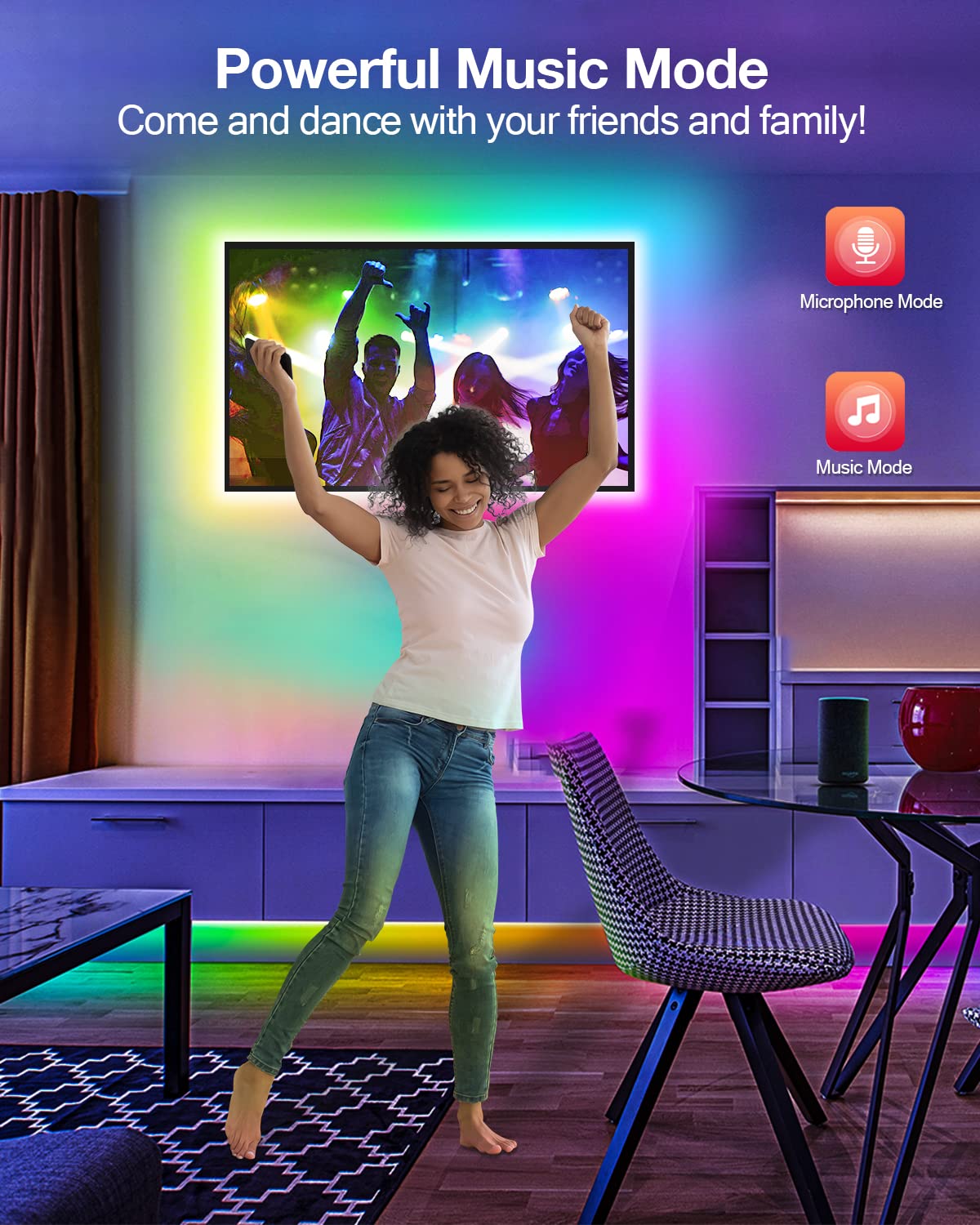 Daymeet Tv Led Backlight, 16.4Ft Led Lights For Tv For 45-85 Inch Tv Led Strip Lights Backlight Icrgb Rainbow Color Changing Tv