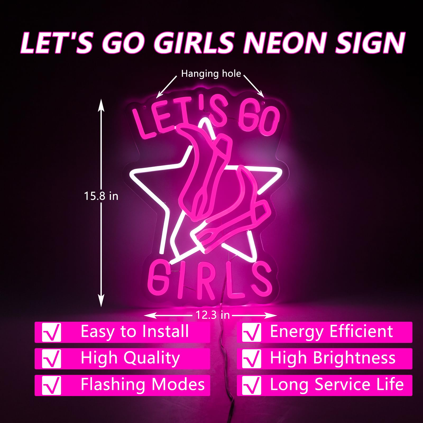 Moodlion Lets Go Girls Cowgirls Neon Sign For Wall Decor Studio Room Led Lights, Pink Preppy Decor Neon Signs Aesthetic Operate