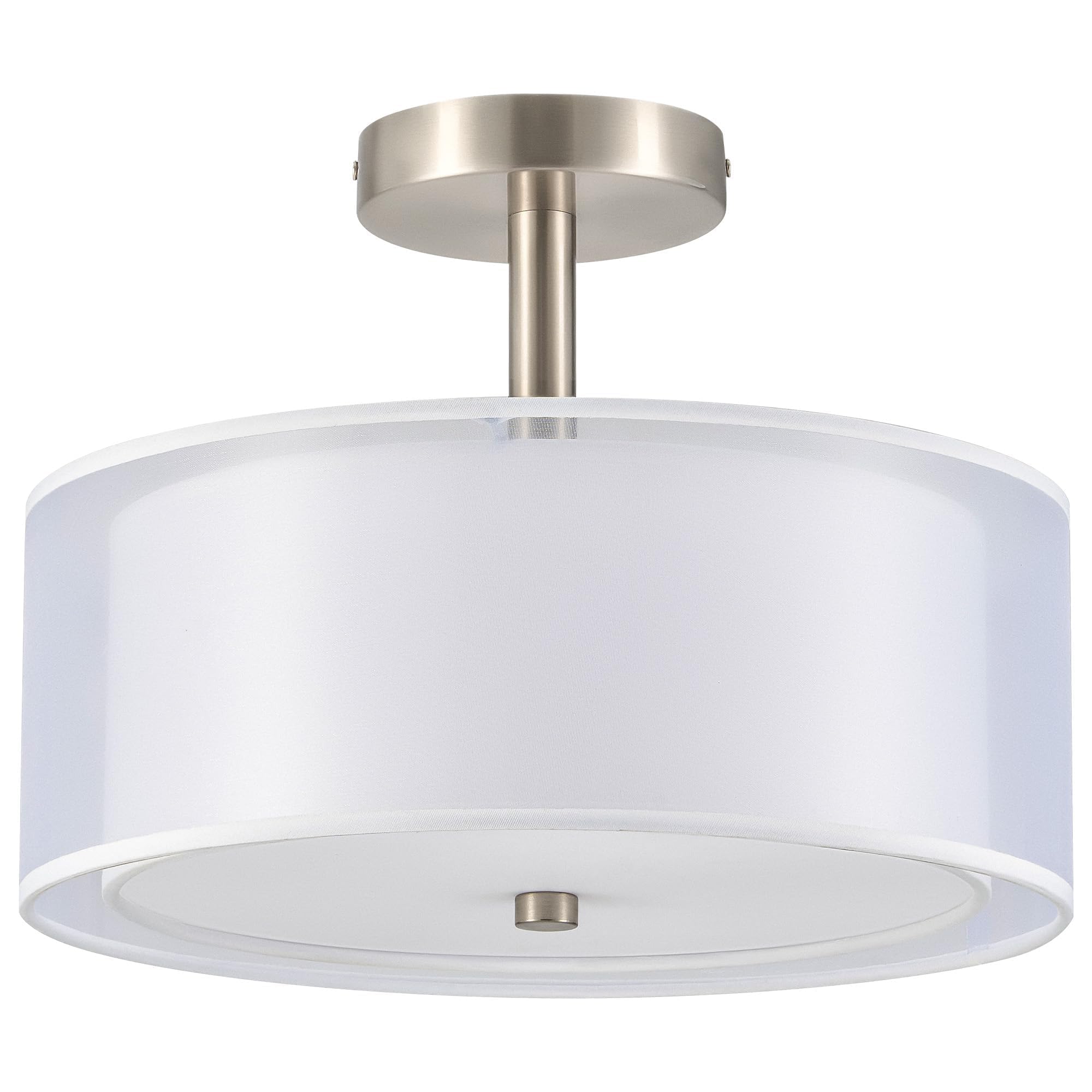 VONLUCE Semi Flush Mount Ceiling Light, 13in White Fabric Shade, 3-Light Drum Fixture, Nickel Finish, Model HCF-1049-WH