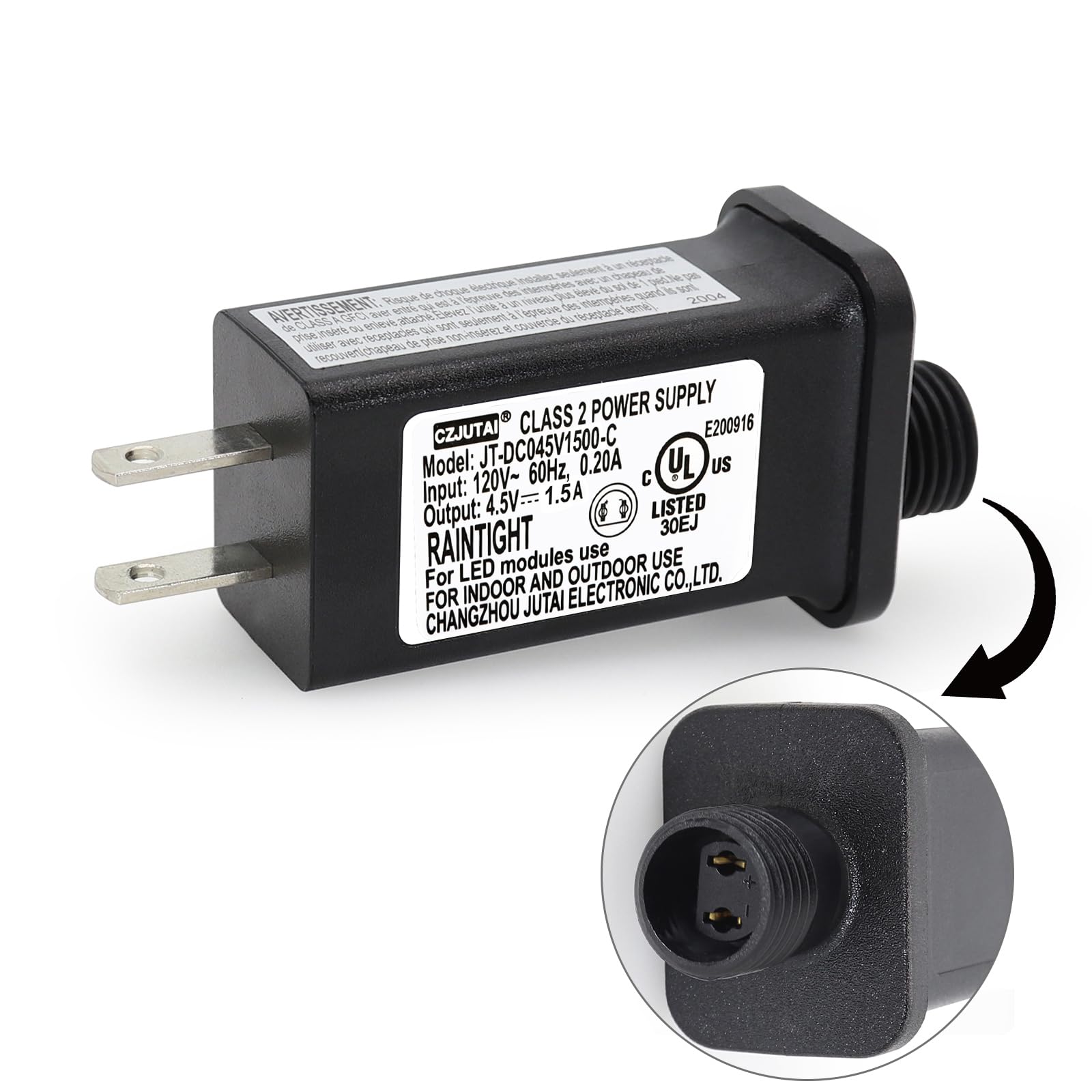 PREMIER ADAPTER Low-Voltage LED Transformer, 4.5V 1.5A, CZJUTAI JT-DC045V1500-IP44, UL/CE Certified, 2 Pack