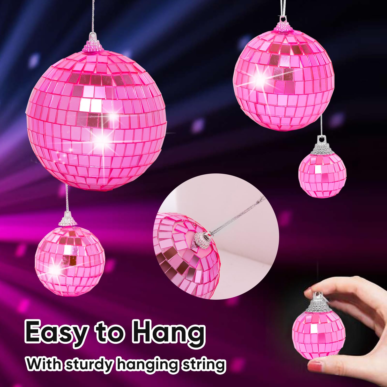 Pink Mini Disco Ball Decor: 42 Pack Hanging Mirror Ball Ornaments Different Sizes - Disco Balls Decorations Bulk For Party Christmas Tree Cake Room Birthday(1.2 Inch  2 Inch  2.4 Inch  3 Inch)
