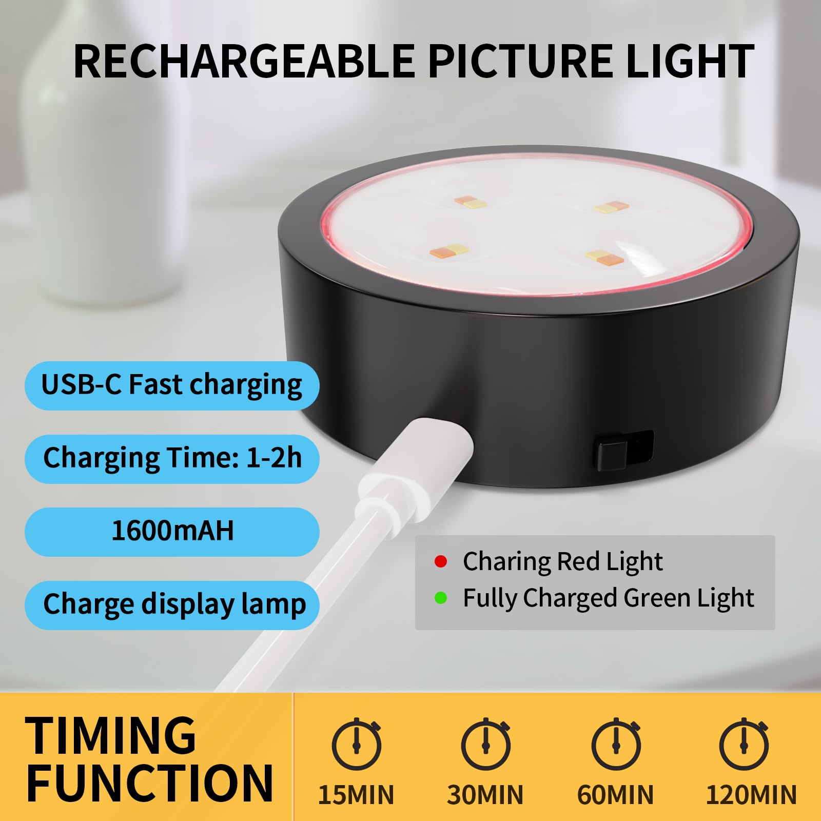 3 Pack Picture Lights For Wall, Rechargeable Battery Operated Wall Lights, Picture Frame Lights With 3 Lighting Modes, Wireless