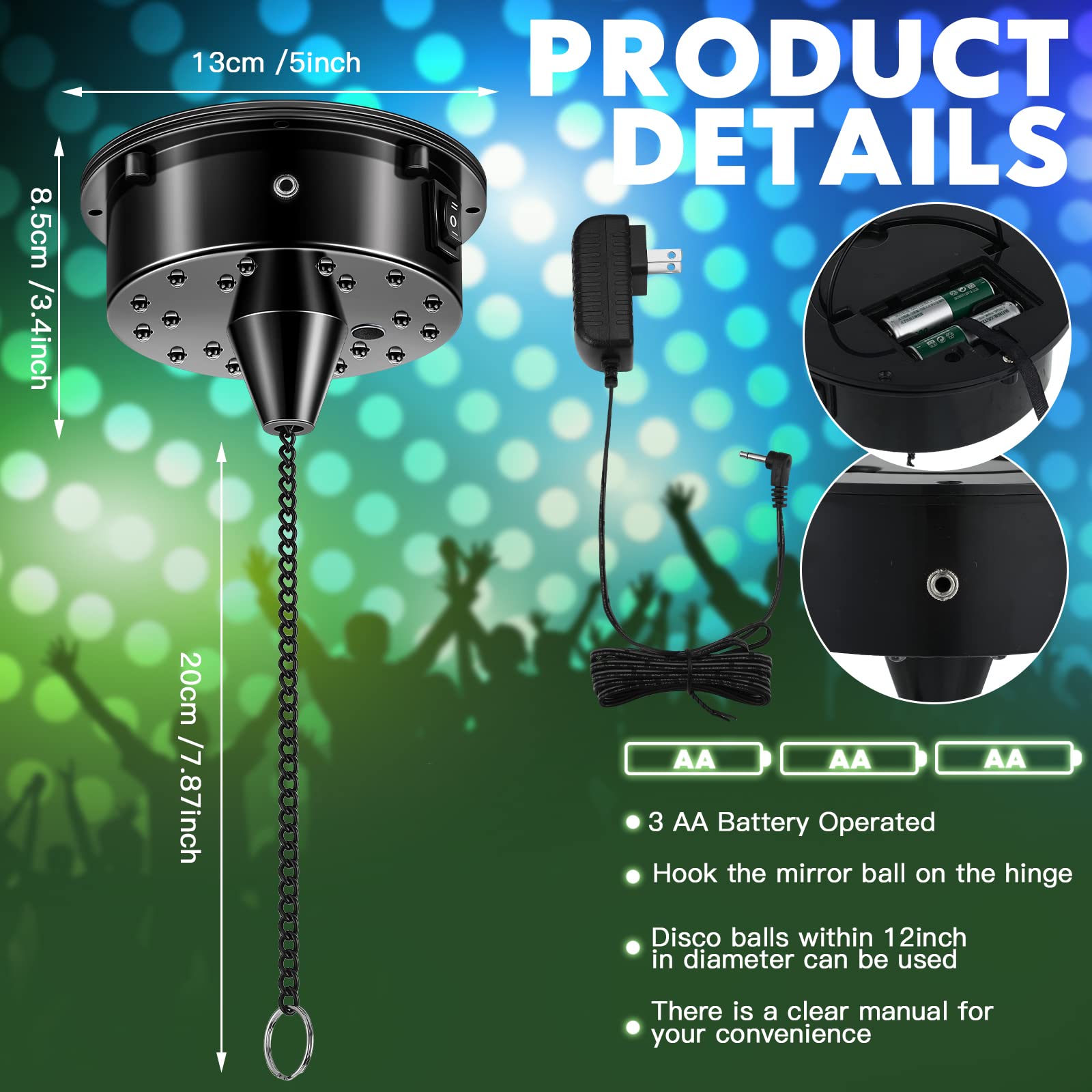 6Rpm Rotating Disco Ball Disco Ball Mount Electric Motor With Lights 4 Colors For 6 8 12 Inch Disco Ball (Not Included) 2 Mode F