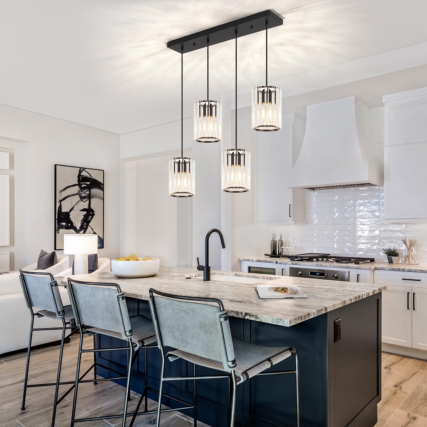 Crystal Kitchen Island Lights  4-Light Modern Chandeliers For Dining Room  Kitchen Pendant Lighting Over Island  Adjustable Height Ceiling Hanging Lights For Kitchen Bedroom Entryway Bathroom