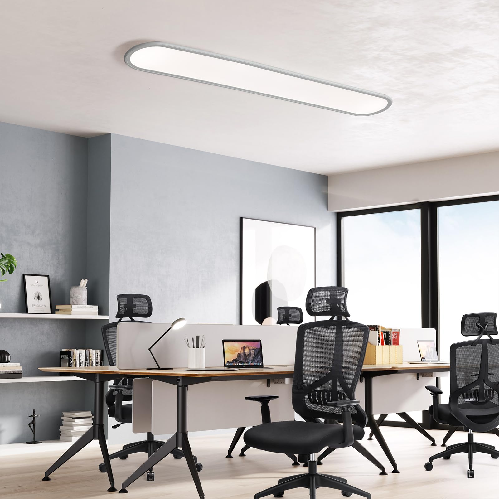 Ganeed 4.59Ft 60W Dimmable Modern Led Linear Kitchen Ceiling Lamp  High Brightness Flush Mount Low Profile Long Ceiling Light Fixture For Shop Lighting Home Closet Laundry  White