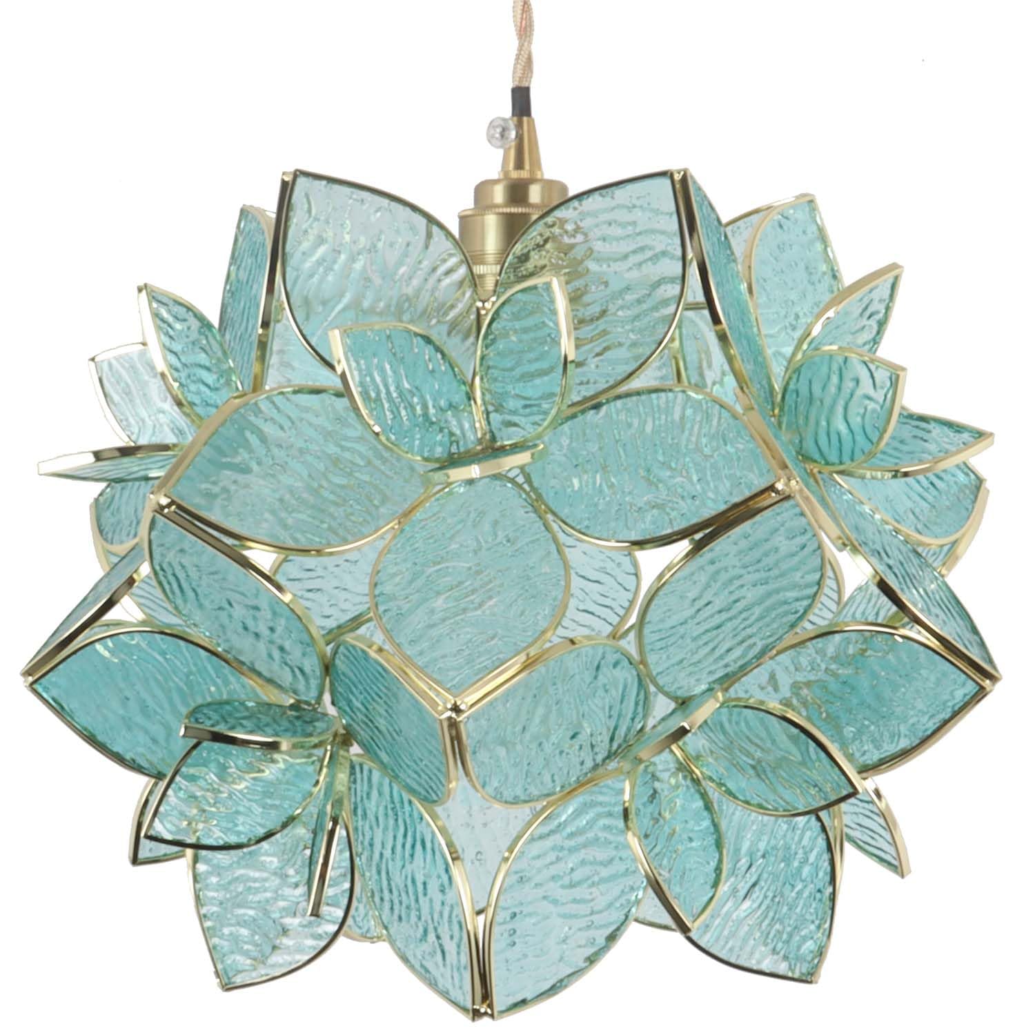 Bieye L10918 Petals Tiffany Style Stained Glass Ceiling Pendant Light for Home Decoration (Textured Aqua Blue, 12 Rose Lily)
