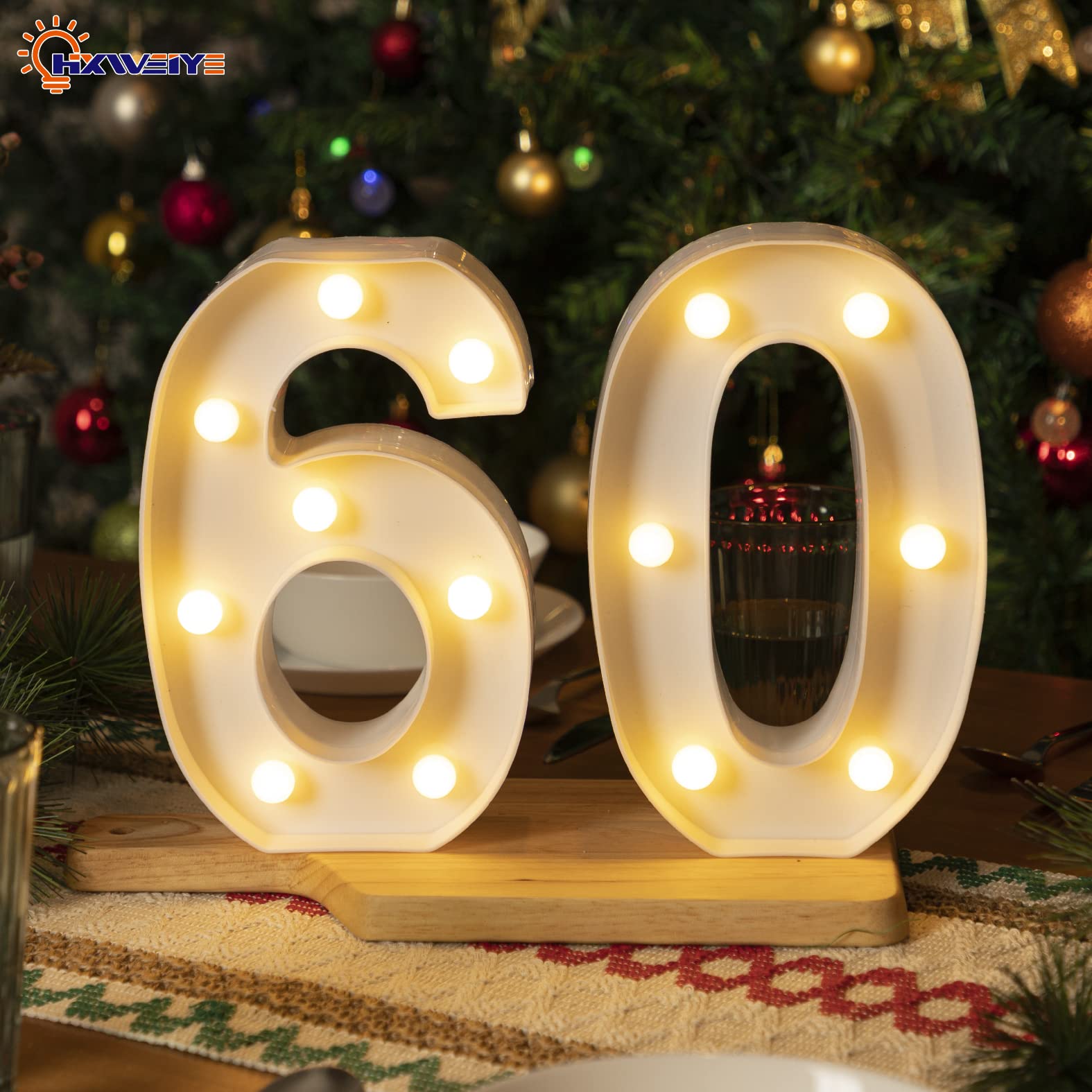 HXWEIYE LED Marquee Number Lights - Light Up 26 Letters & 10 Numbers - Warm White, Battery Powered