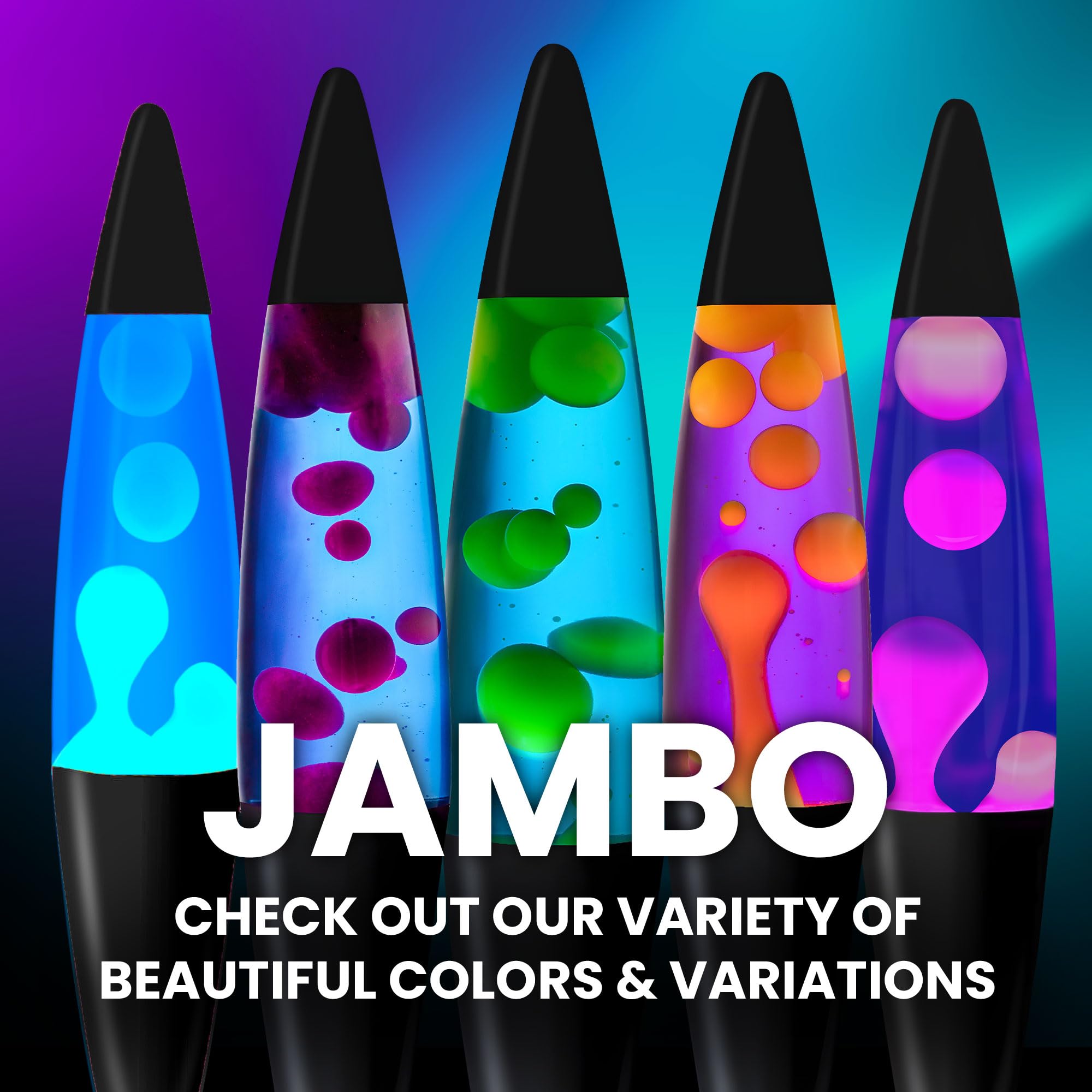 JAMBO 16in Liquid Lamp, Blue with Purple Wax, Aluminum Base, Model 58000, Night Light for Living Room, Office, Bedroom
