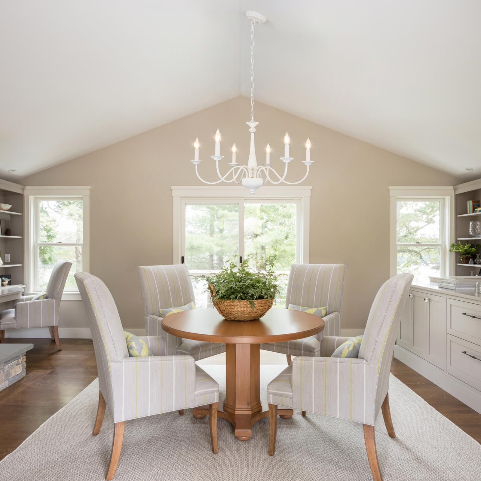 Generies Farmhouse Chandelier For Dining Room Light Fixture French Country Chandelier 6 Lights Rustic Kitchen Pendant Lights Whi