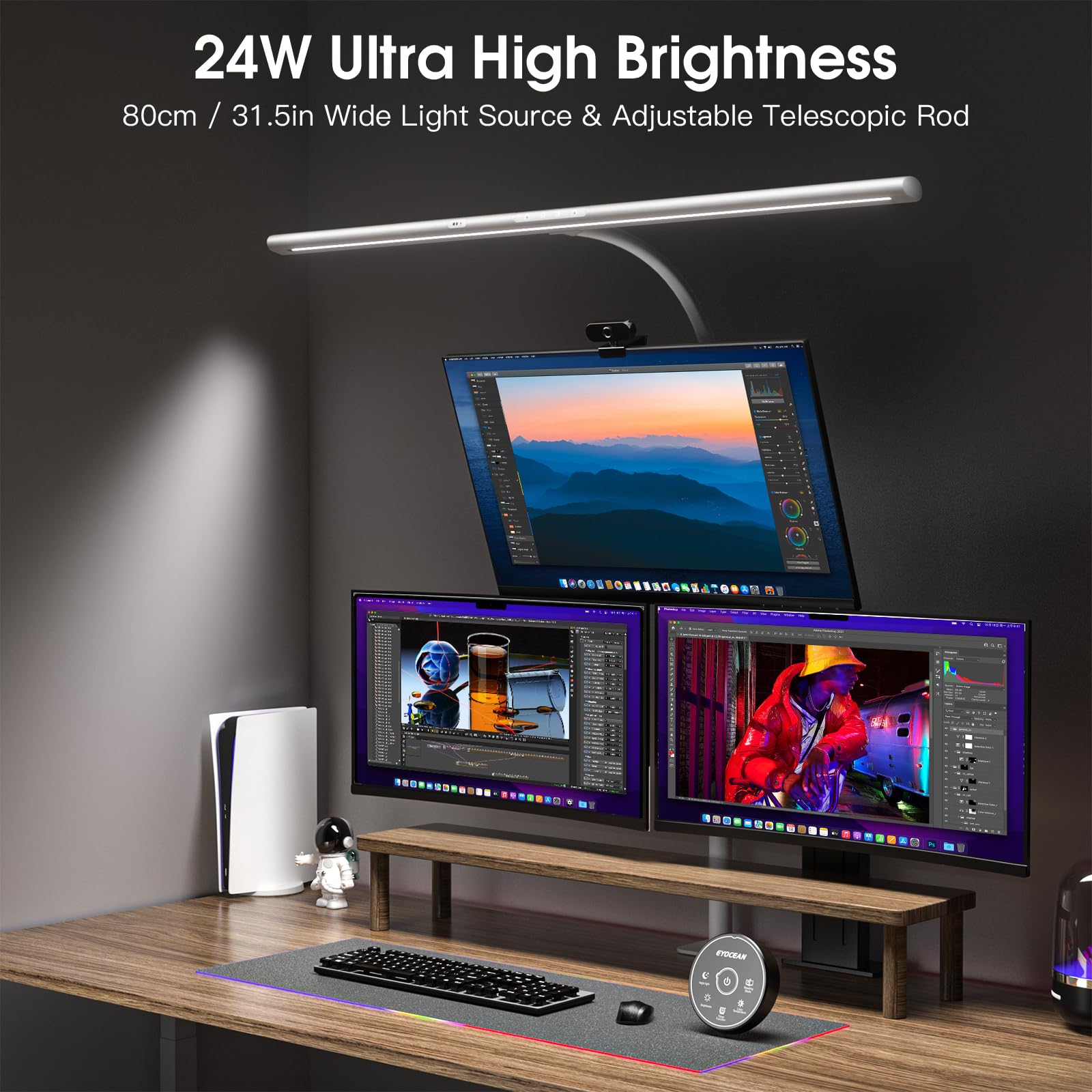 EYOCEAN Desk Lamp, 31.5" Adjustable LED Light, 24W Dimmable, Gesture Control, White, Model CLED-3927C