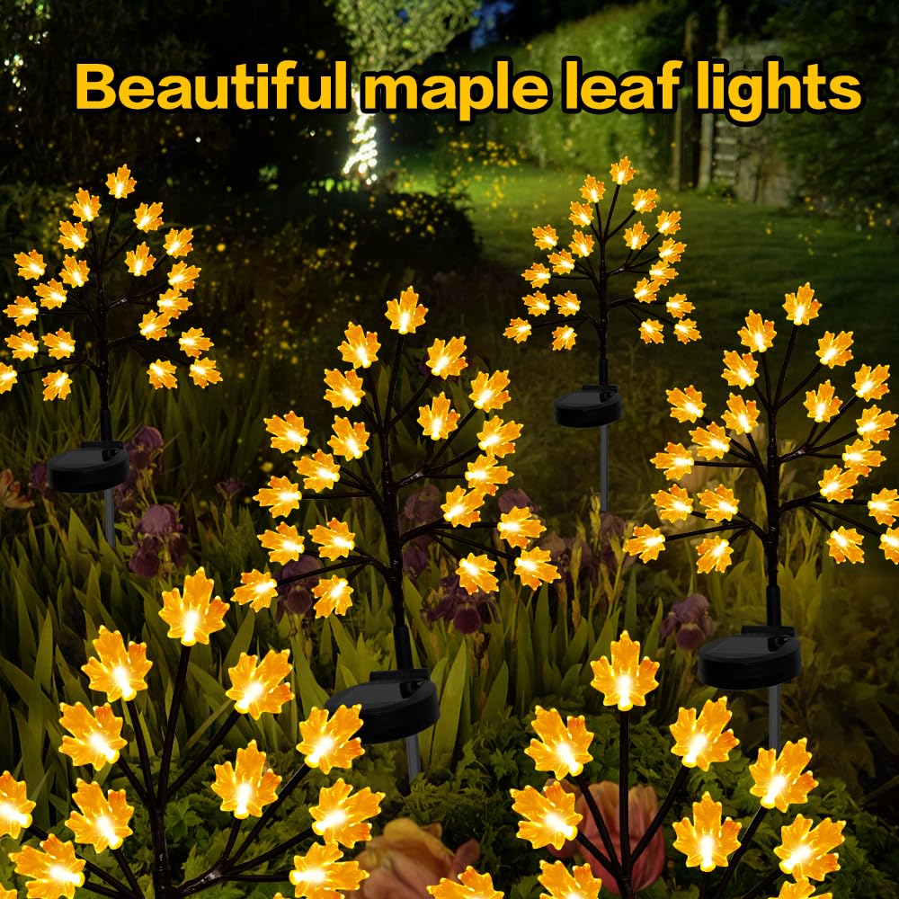 Solar Fall Lights For Thanksgiving Day Decorations Outdoor,2Pack 40Led Artificial Maple Tree For Fall Party Gifts Décor Outside Lights,Solar Thanksgiving Path Lights For Home Fall Autumn Decor Orange
