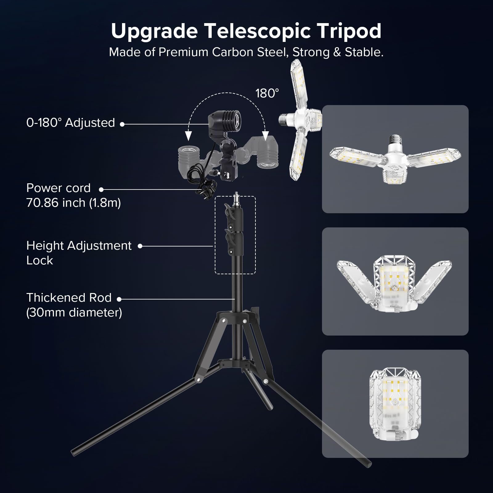 SANSI LED Work Light, 3300LM, 5000K, Portable with Telescoping Tripod Stand, Adjustable 30-55 Inches, Black, 30 Watt Upgrade