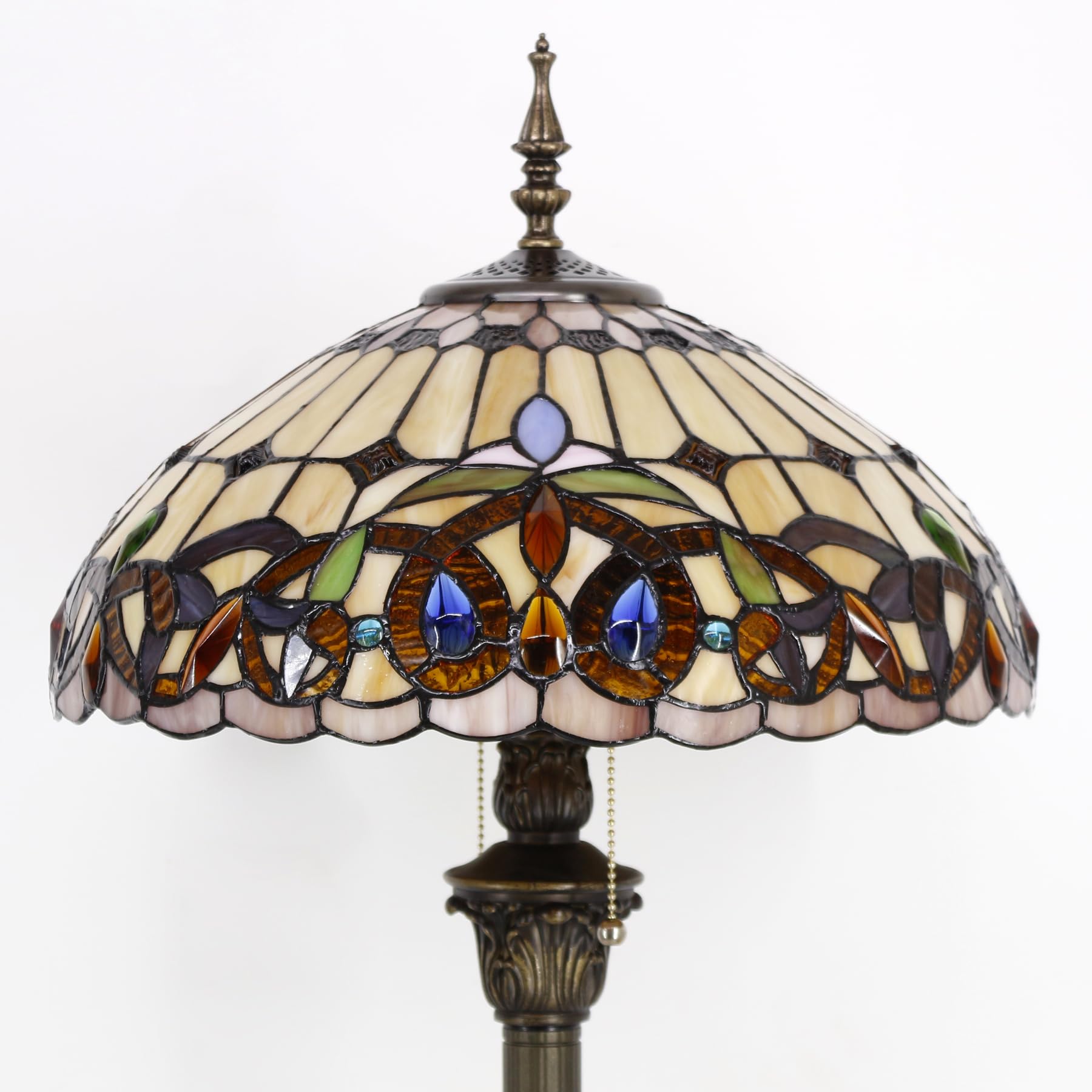 WERFACTORY Tiffany Floor Lamp - Victorian Stained Glass - 16x16x64 Inches - Serenity S021 Series - Antique Decor for Living Room & Bedroom