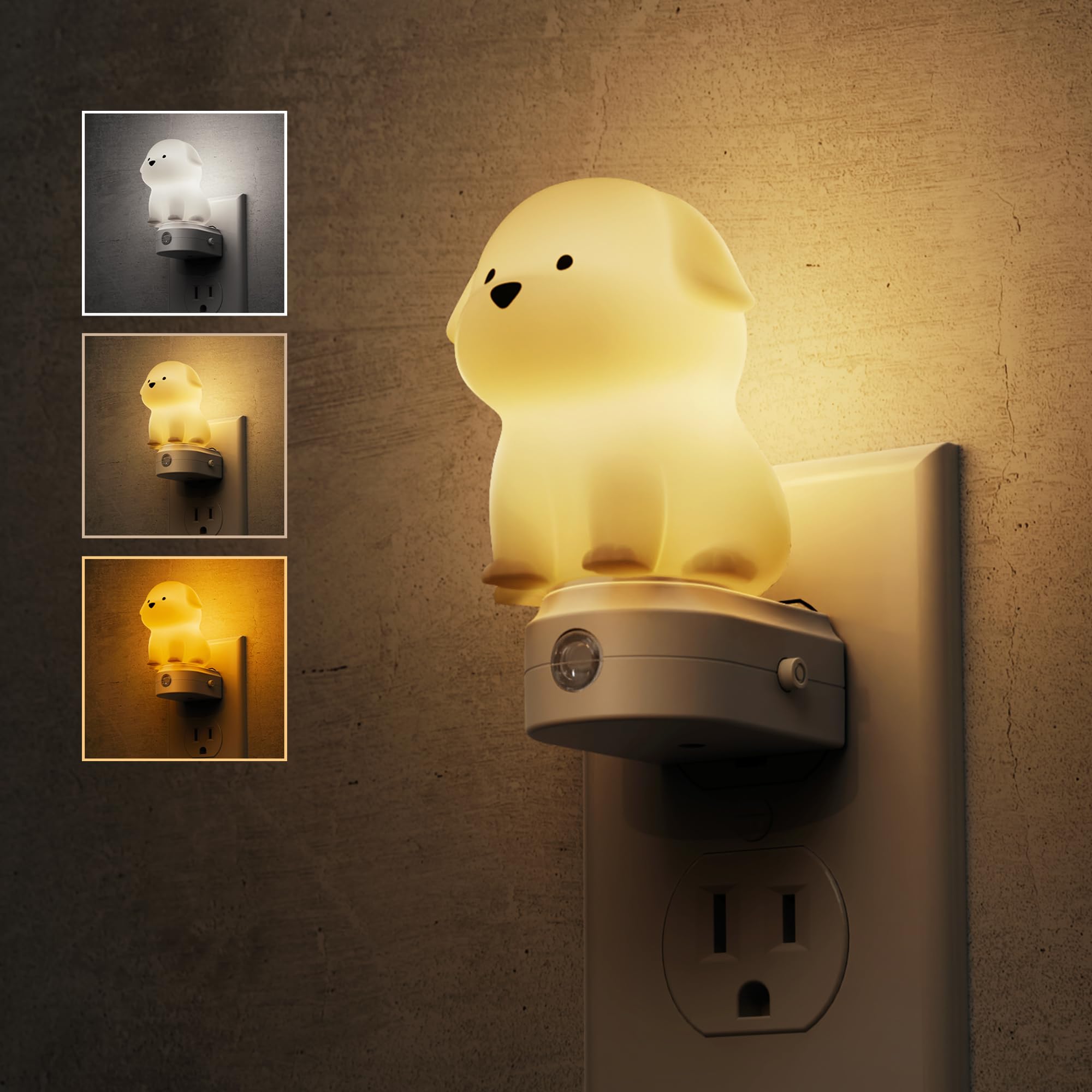 L Lohas Led Plug In Night Light For Kids 3D Cute Puppy Night Lights With Dusk To Dawn Sensor 1600K/2700K/5000K 3Cct Dog Night Light Christmas Birthday Gift Nightlight For Kids Room Decor
